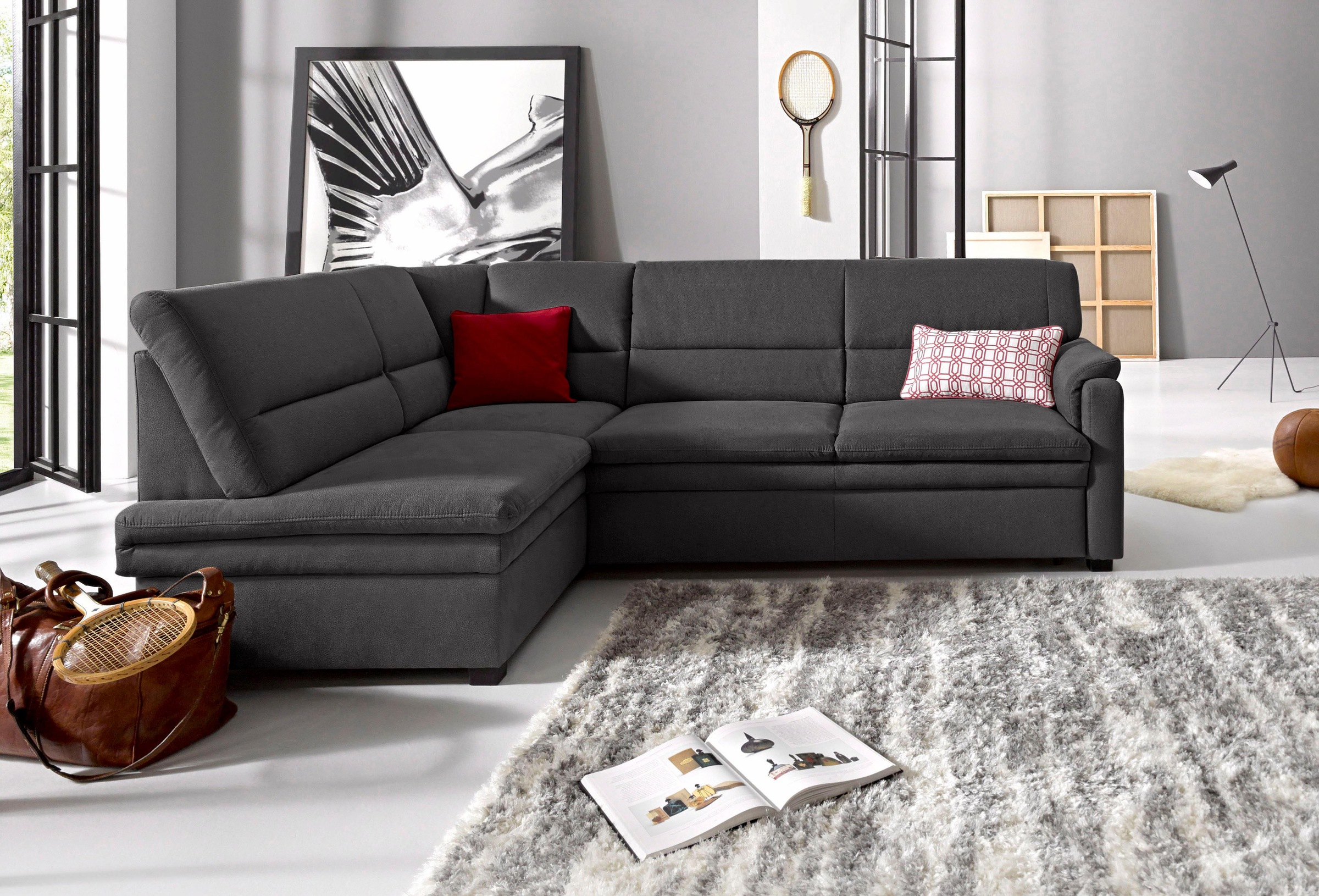sit&more Ecksofa »Pisa L-Form«, mit Federkern, wahlweise mit Bettfunktion