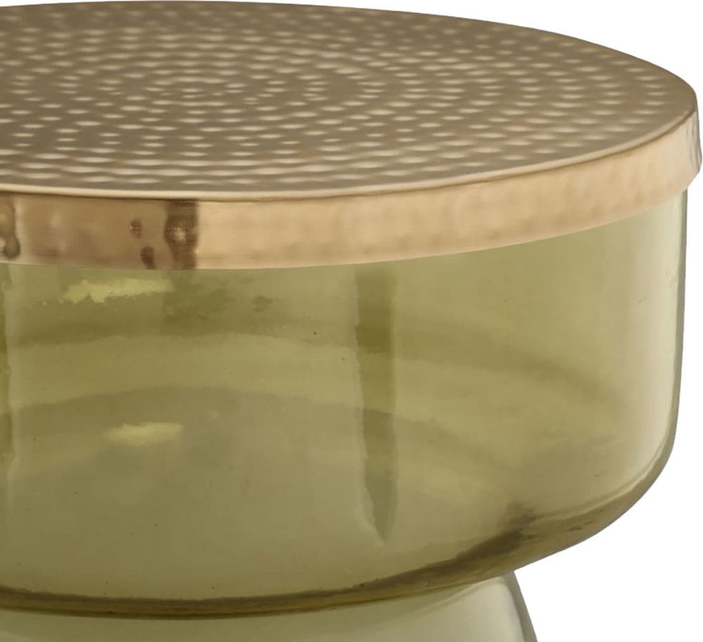 Kayoom Beistelltisch »Roman 125, mundgeblasener Glaskorpus«, (1 St.), mundgeblasener Glaskorpus, Retro-Design, goldfarbenene Metall-Tischplatte