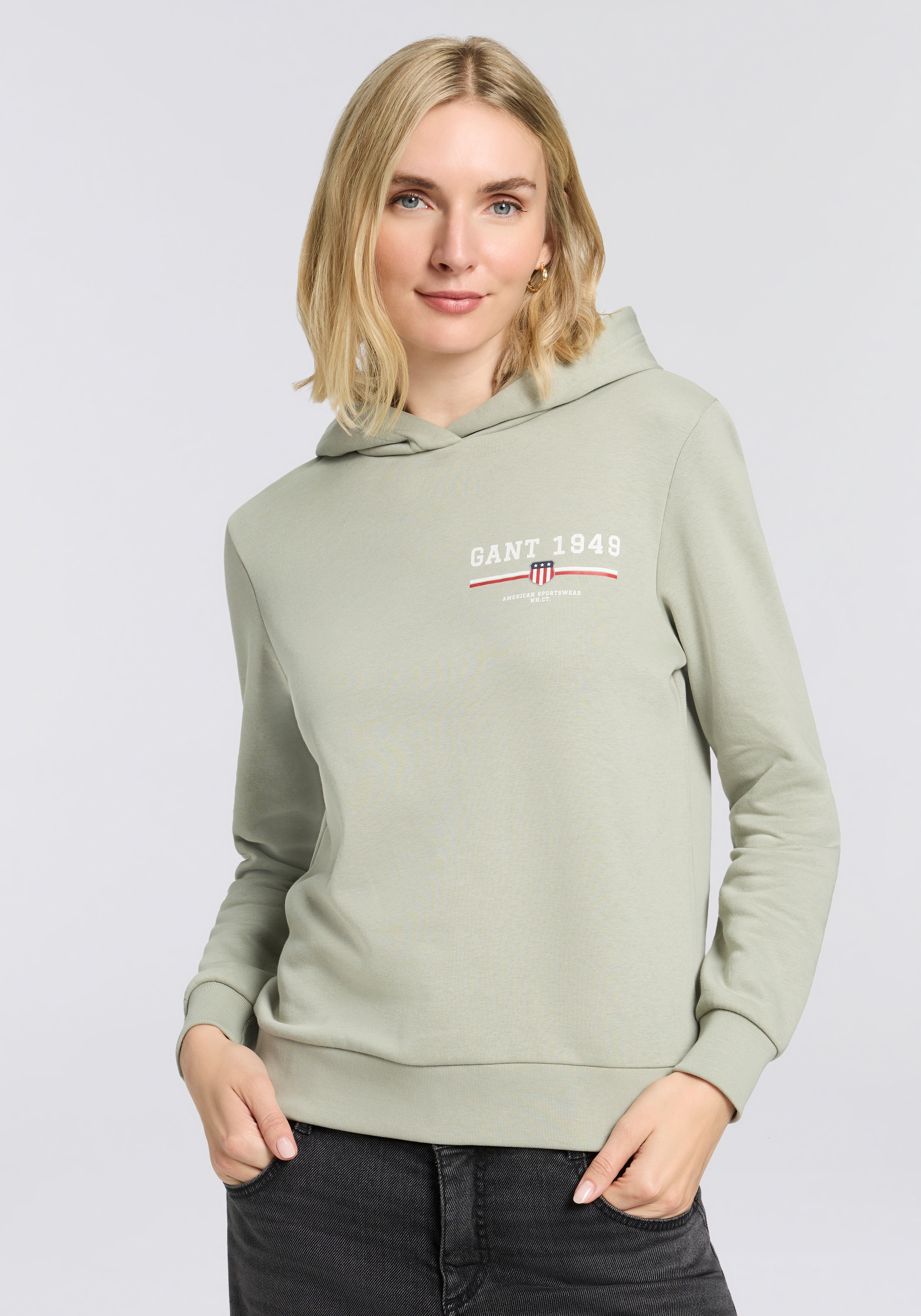 Gant Hoodie »REG GRAPHIC HOODIE«, gerippte Abschlüsse, Kapuze ohne Kordel