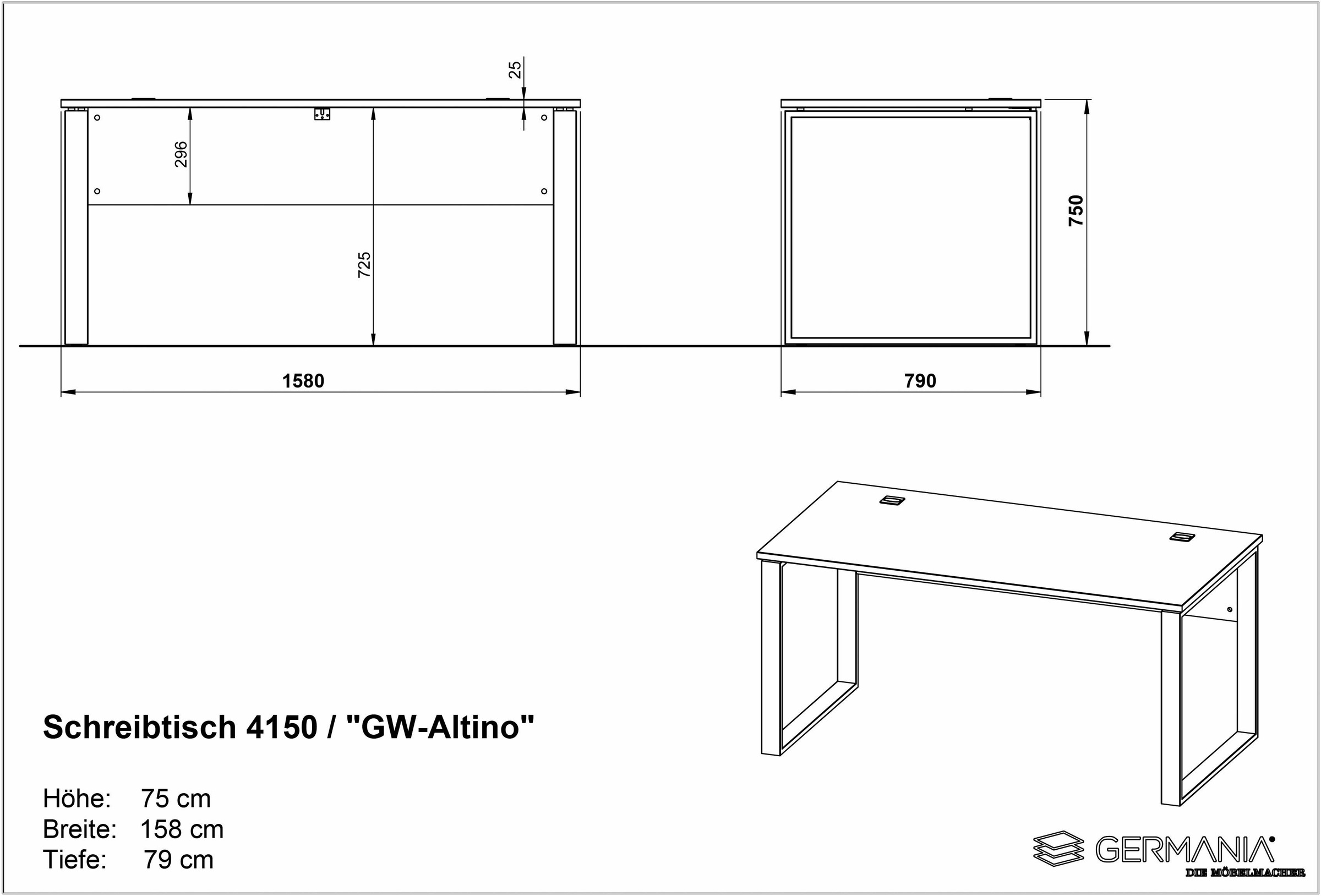 GERMANIA Schreibtisch »Altino«, Kufen aus Metall, 2x Kabeldurchlass, Breite 160 cm, Made in Germany