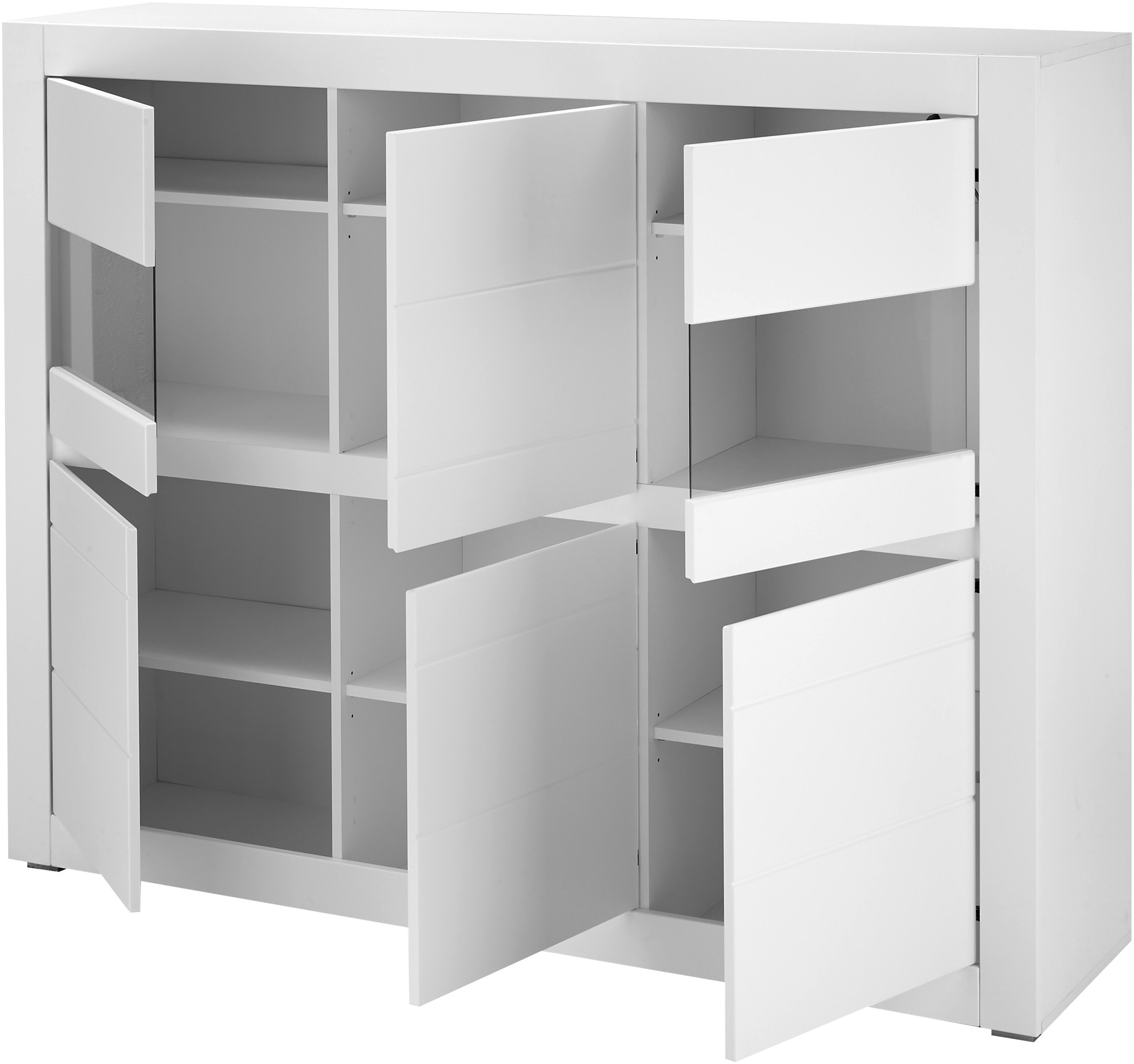 INOSIGN Highboard »Chester, moderne Kommode, Schrank mit Stauraum, Sideboard in Weiss Matt«, (1 St.), austauschbare Blende in Griffleiste, zeitloses Design, 165 cm breit
