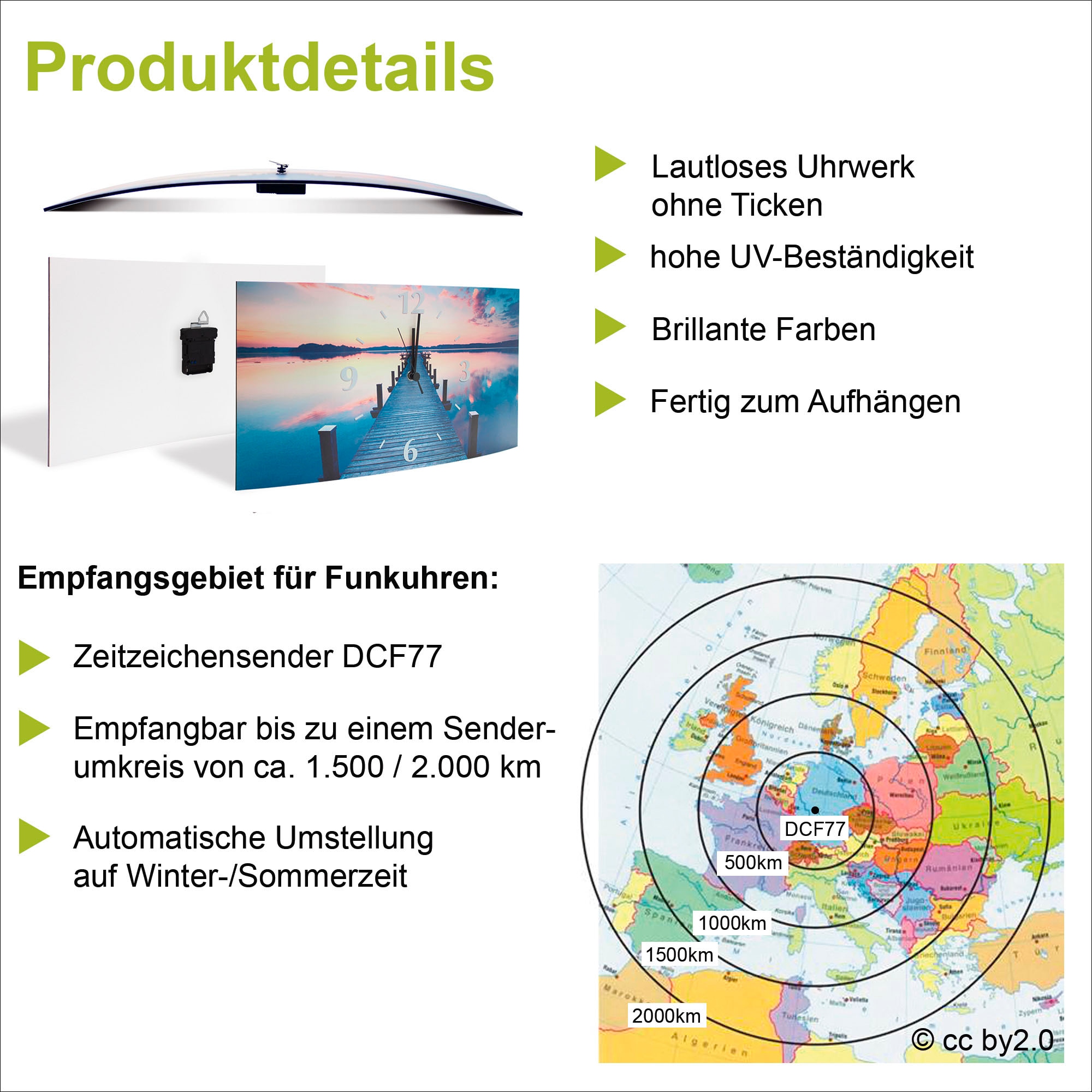 Jelmoli-Versand | Grössen Funkuhrwerk, »Sonnenuntergang versch. oder bestellen 3D Quarz- Wanduhr mit Strand«, gebogen, Artland Optik Panorama online