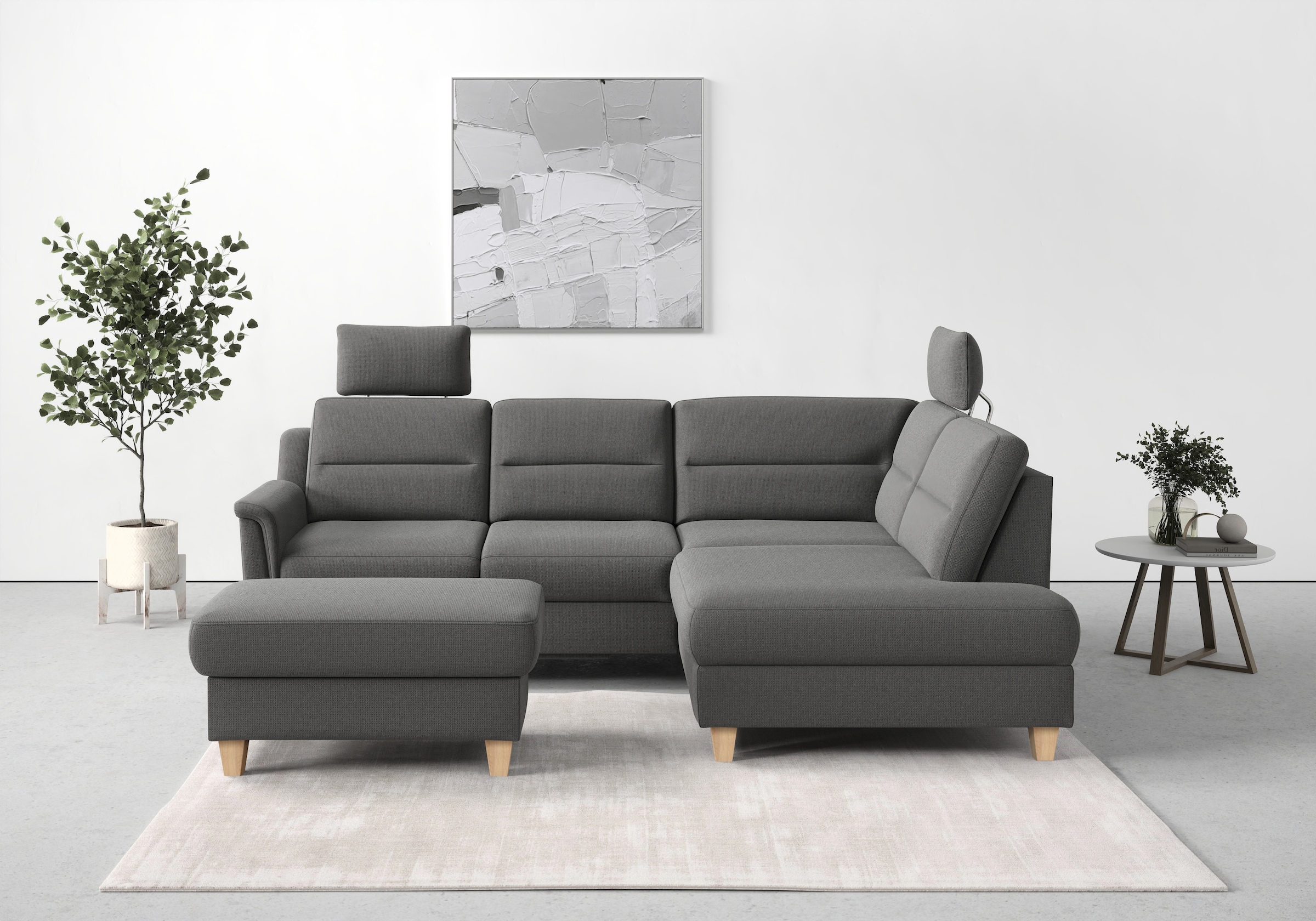 sit&more Stauraumhocker »Farö«, mit Stauraum und Federkern und naturfarbenen Füssen