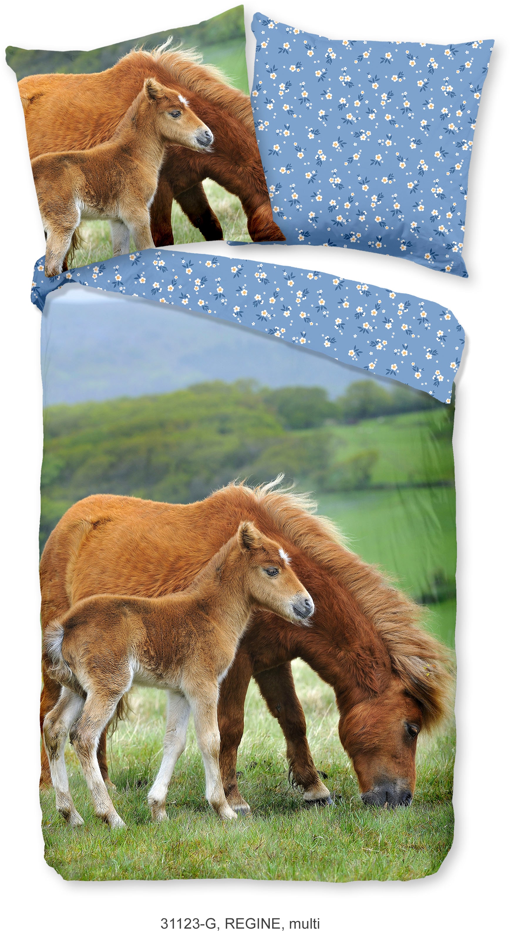good morning Kinderbettwäsche »Regine«, Baumwolle, 135x200, Reissverschluss, Wendeoptik, Kind, Mädchen, Pferd