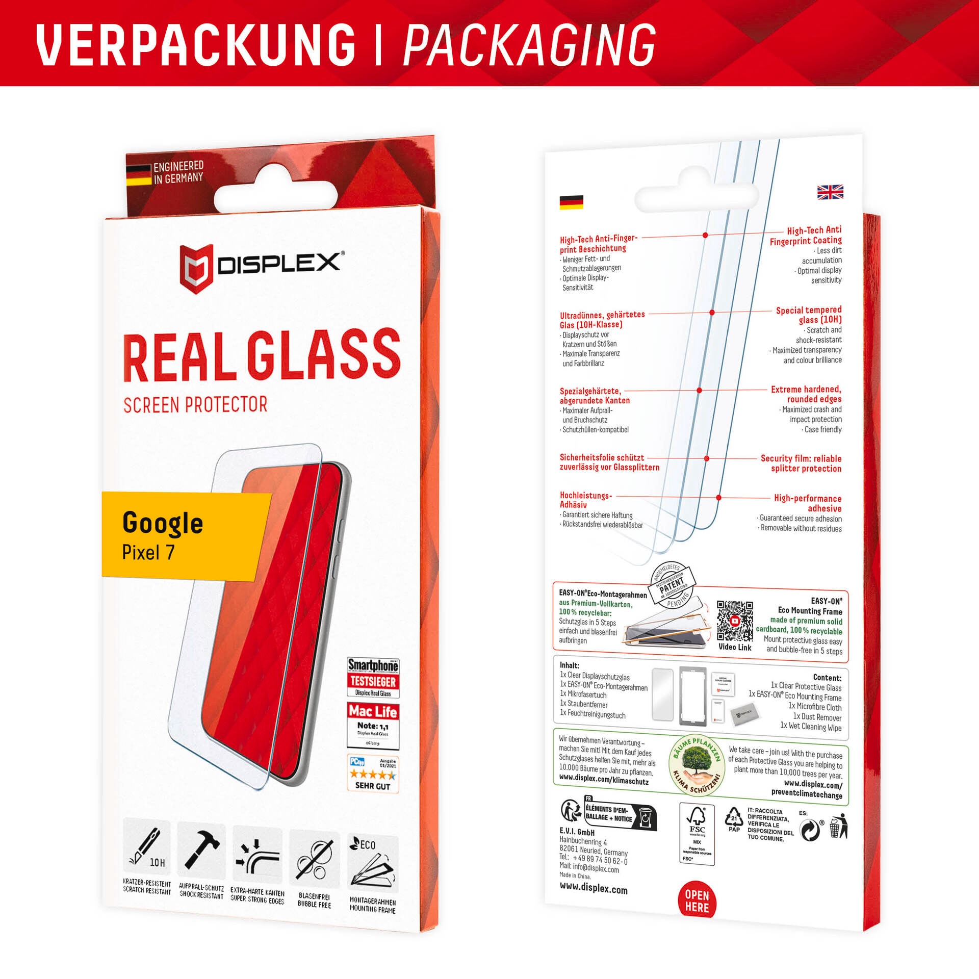 Displex Displayschutzglas »Real Glass - Google Pixel 7«, Displayschutzfolie Displayschutz kratzer-resistent 10H splitterfest
