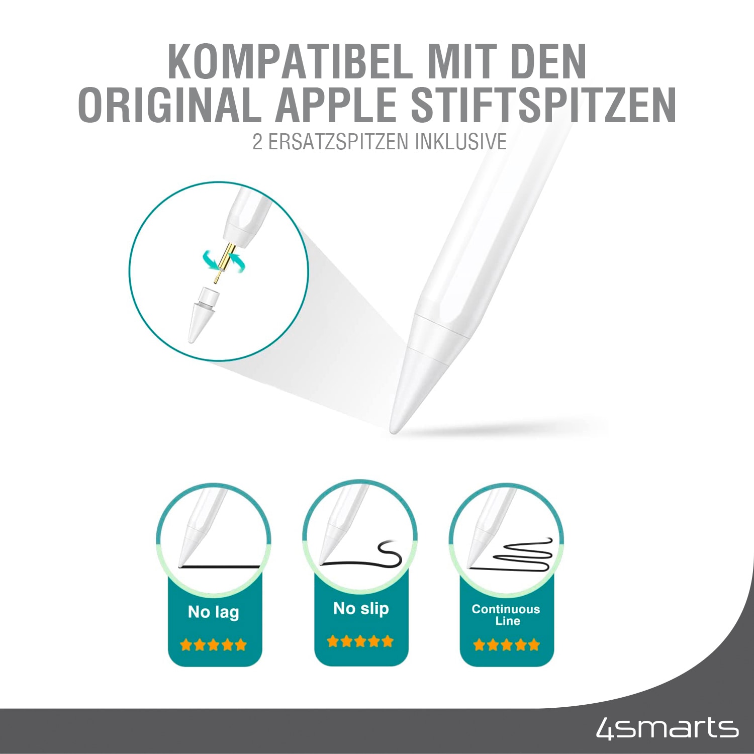 4smarts Eingabestift »Pencil Pro 3 für Apple iPad / iPad Pro«, aktiver Eingabestift, kapazitiv, USB-C
