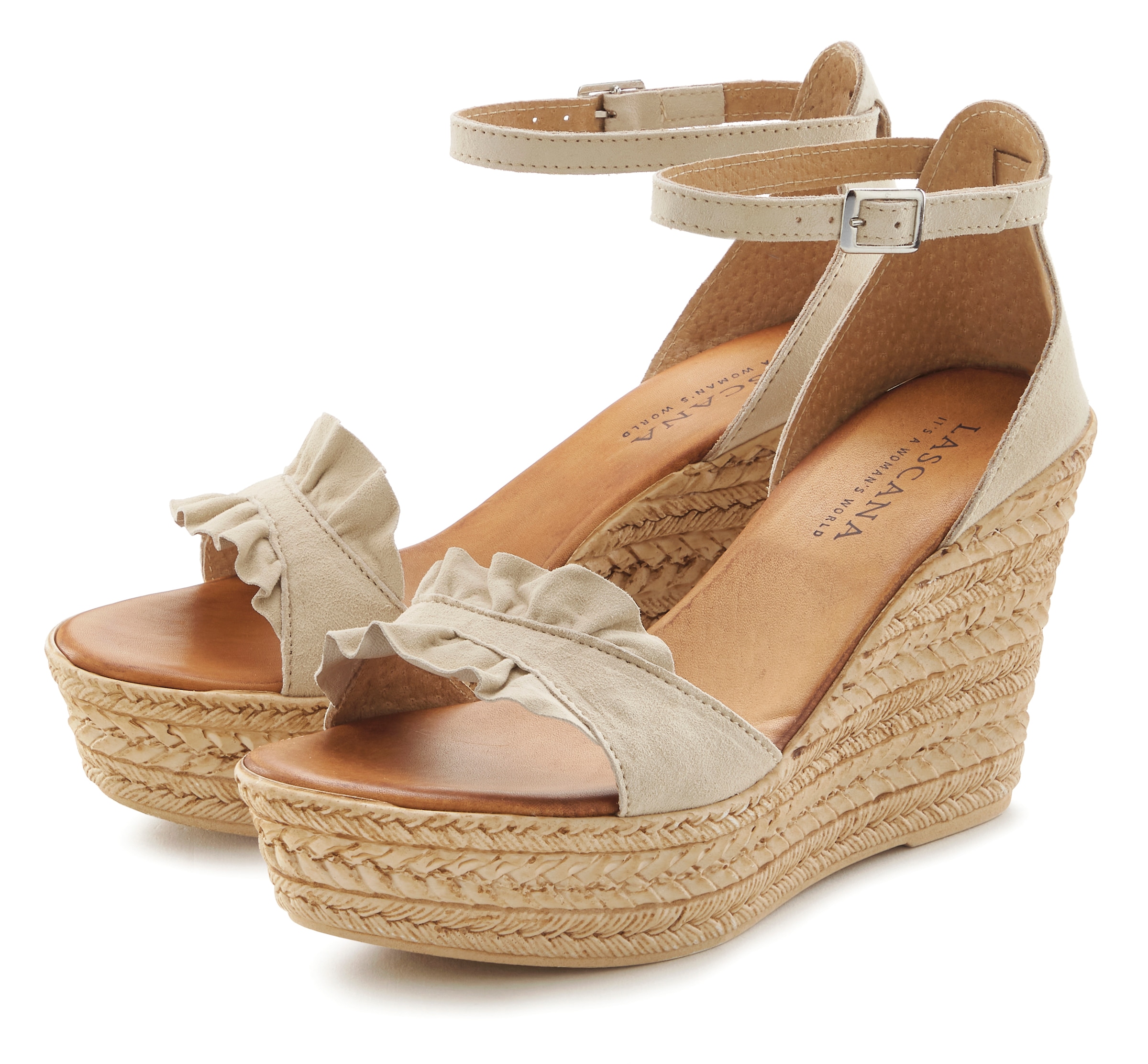 LASCANA Sandalette »Sommerschuh« Sandale, Sommerschuh aus Leder mit Keilabsatz