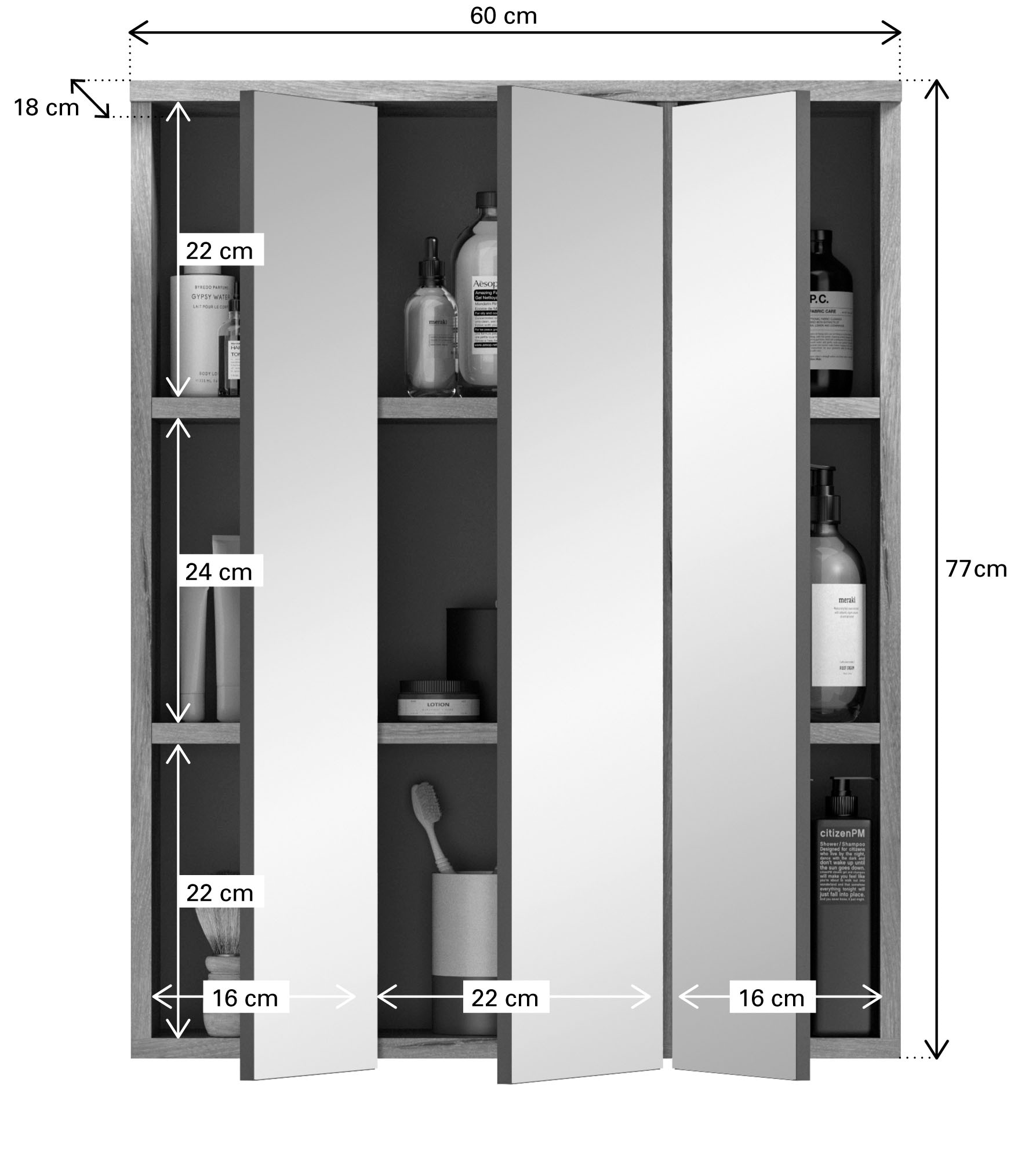 INOSIGN Badezimmerspiegelschrank »Riga, Breite 60cm, 3 Spiegeltüren, 9 Fächer, 6 Einlegeböden«, Badmöbel, Badschrank, Schrank, Wandschrank, Bad, Badezimmer