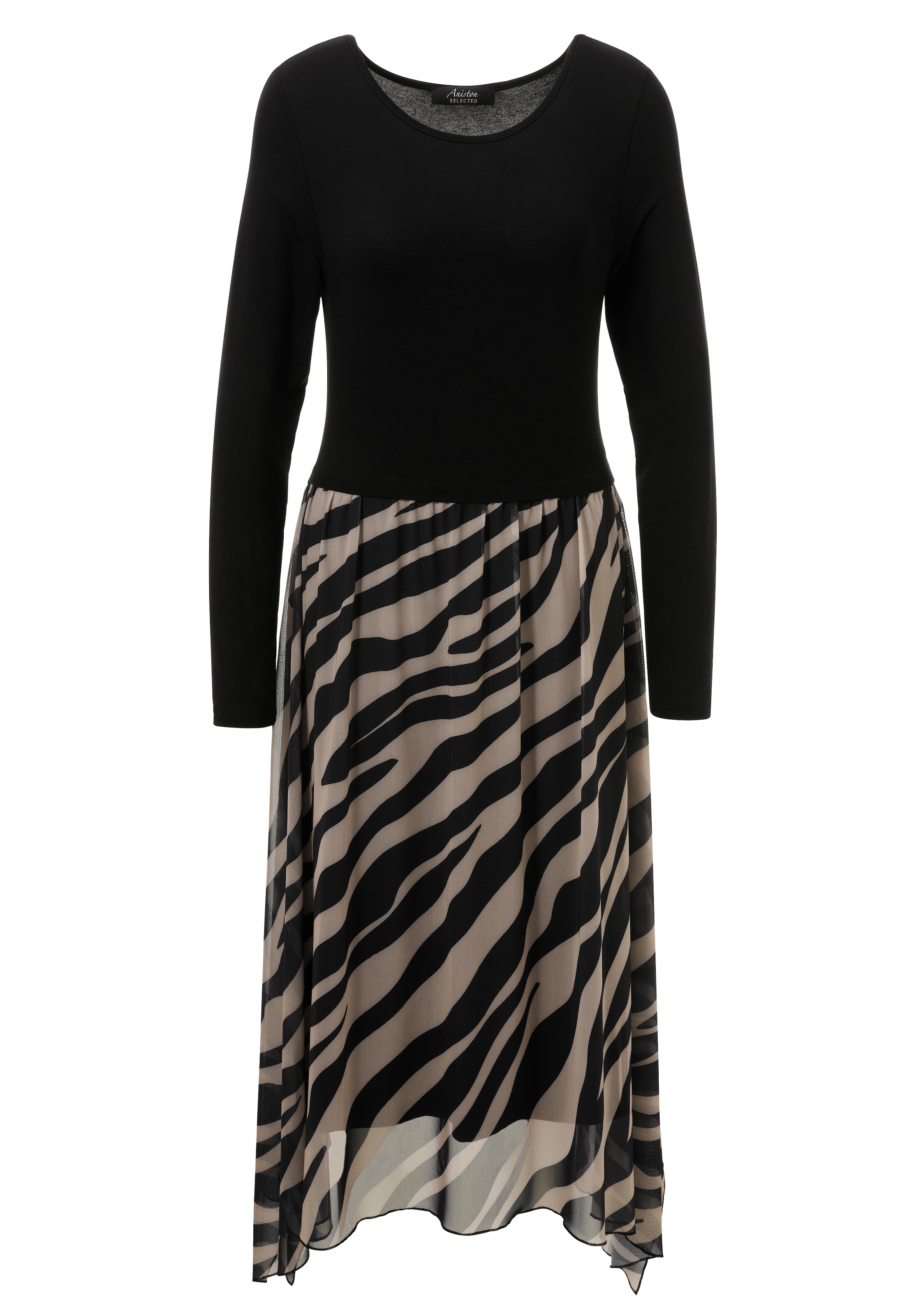 Aniston SELECTED Jerseykleid, im Materialmix mit trendigen Animalprint - NEUE KOLLEKTION