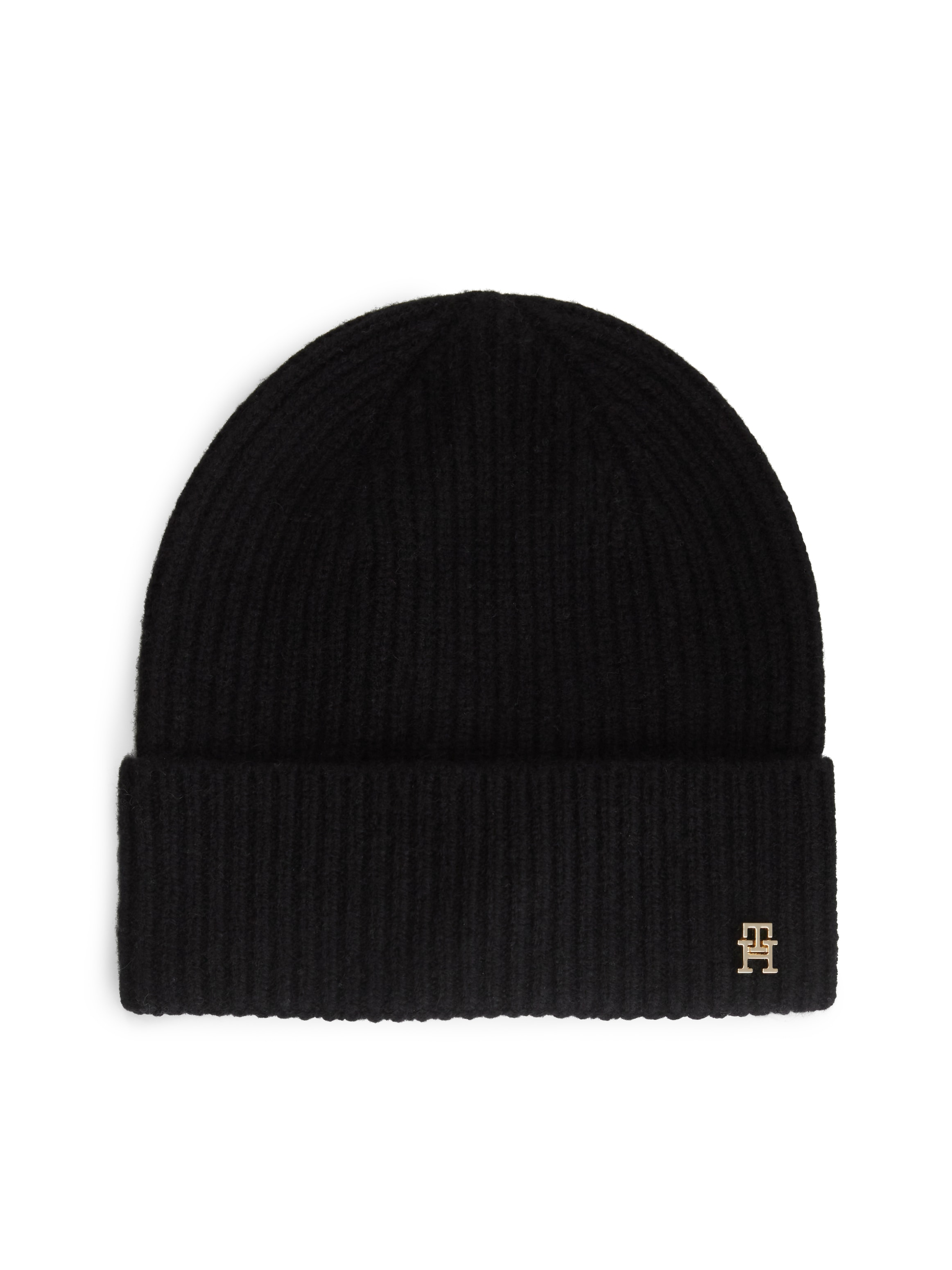 Tommy Hilfiger Schwarz Beanie "Cashmere Beanie" Regular Fit Mit Markenlogoemblem