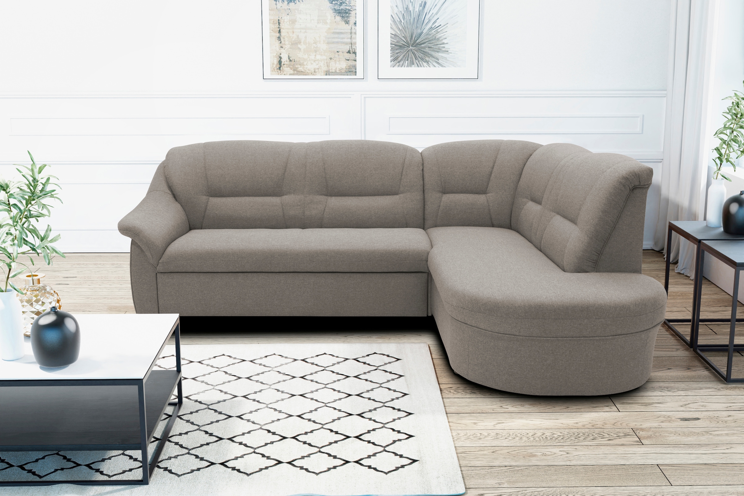 DOMO collection Ecksofa »Faenza für kleine Räume, Stellmasse 232,176cm, komfortabel, L-Form«, mit Ottomane, zeitlos, elegante Armlehnen, wahlweise mit Bettfunktion