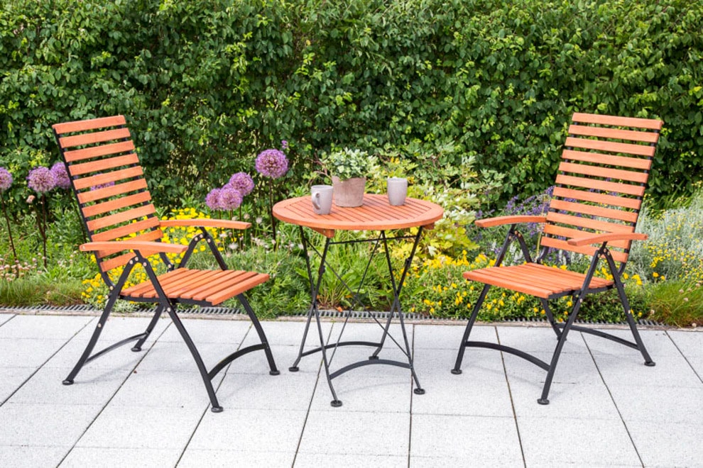MERXX Garten-Essgruppe »Schlossgarten«, (Set, 3 tlg.), 2 Sessel, klappbar,  Tisch Ø/Höhe: 70x74 cm, Eukalyptus geölt online kaufen | Jelmoli-Versand | Stühle