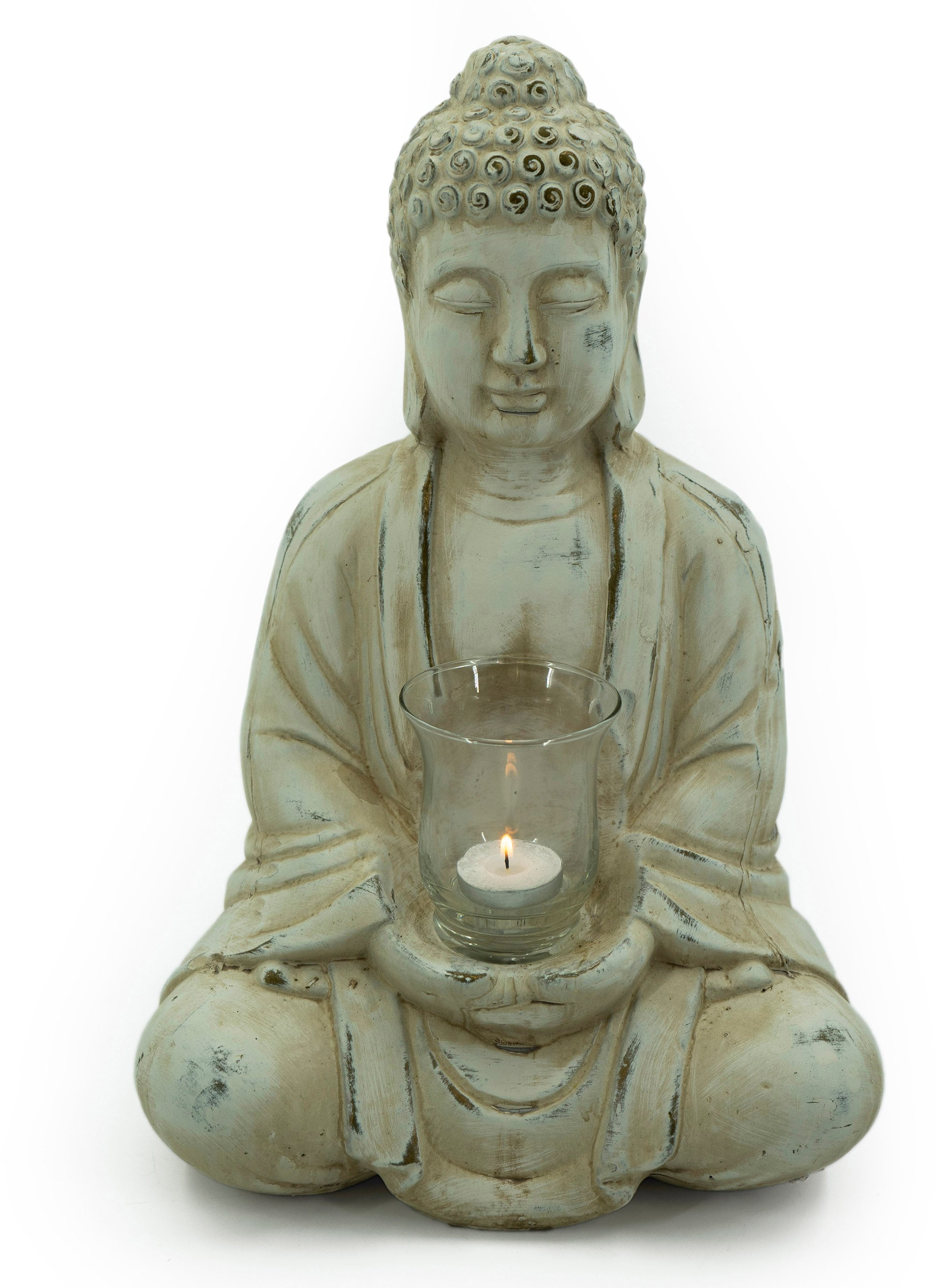 (1 cm Teelichthalter NOOR LIVING Höhe 40 online »Buddha«, St.), mit Teelichtglas,