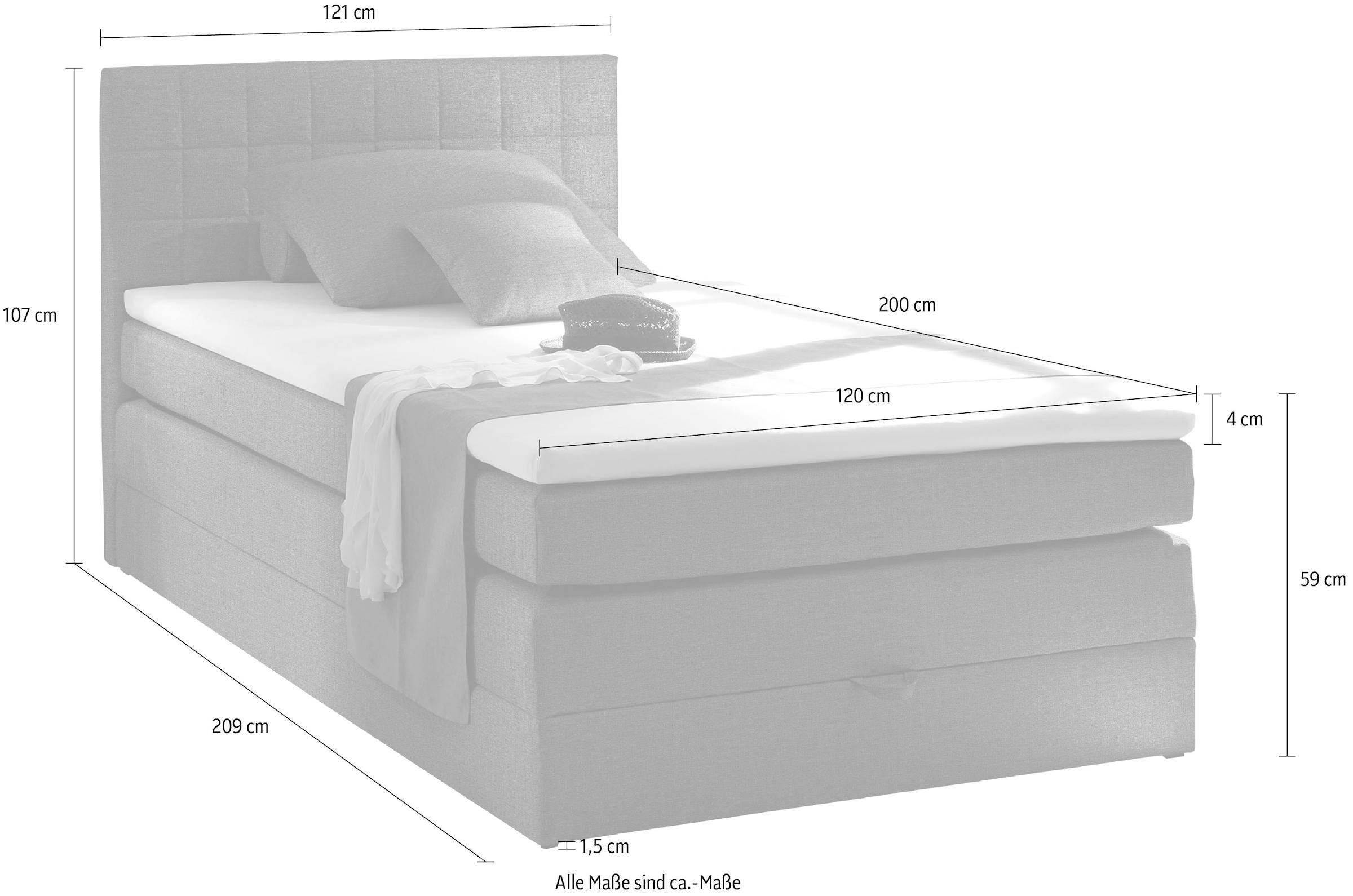 ED EXCITING DESIGN Boxspringbett »Hawaii«, inkl. einem Bettkasten und Topper