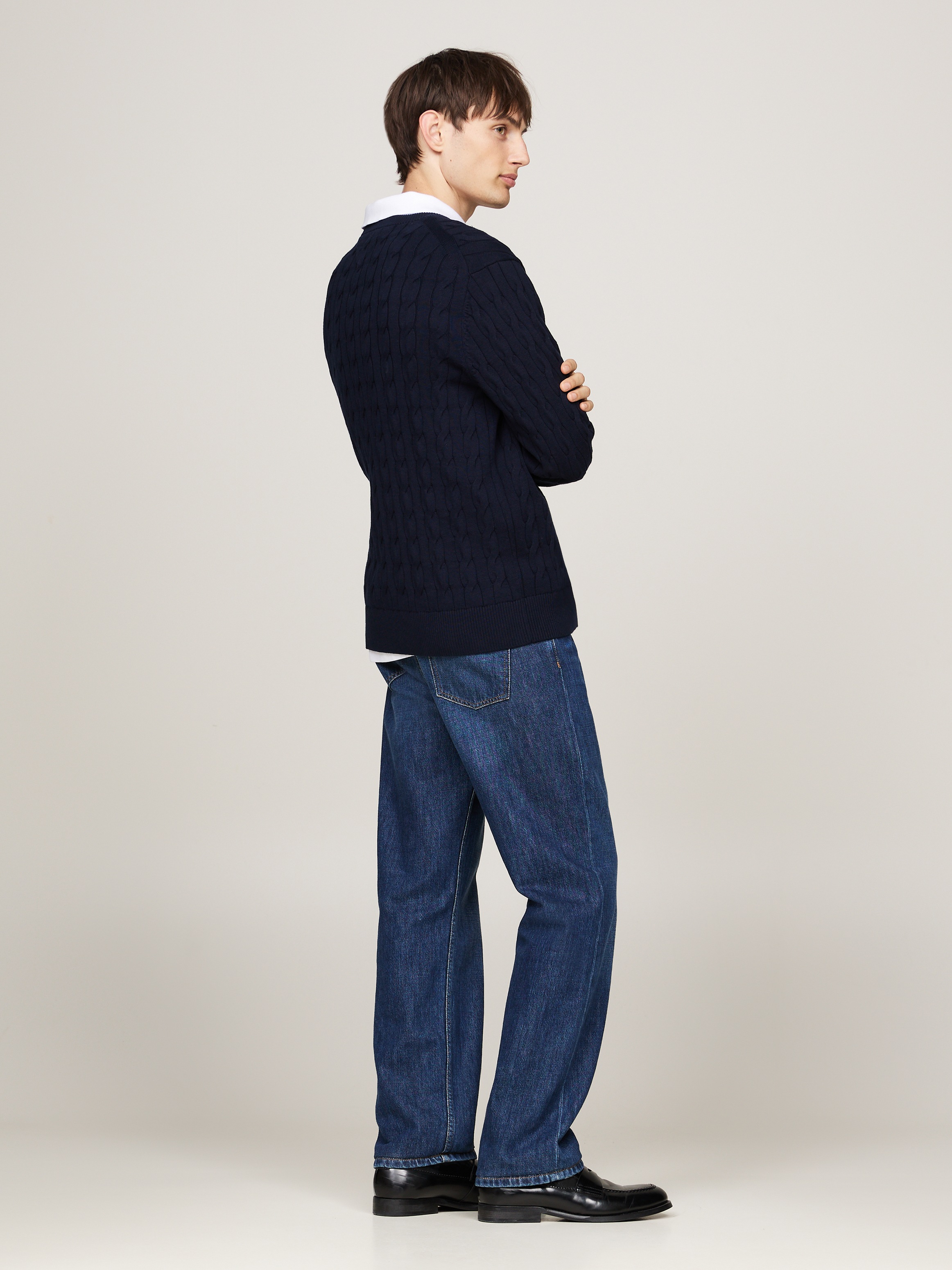 Tommy Hilfiger Strickpullover »CLASSIC CABLE CREW NECK mit Strukturstrick und Flaglabel«, unifarben, casual, regular fit, Baumwolle, Rundhals