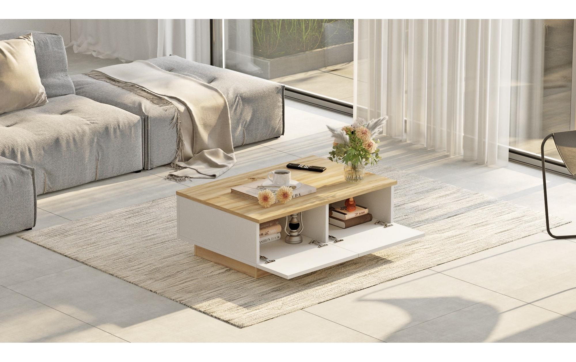 WOODY FASHION Beistelltisch »90 x 31,6 x 60 cm, Nature/Weiss«