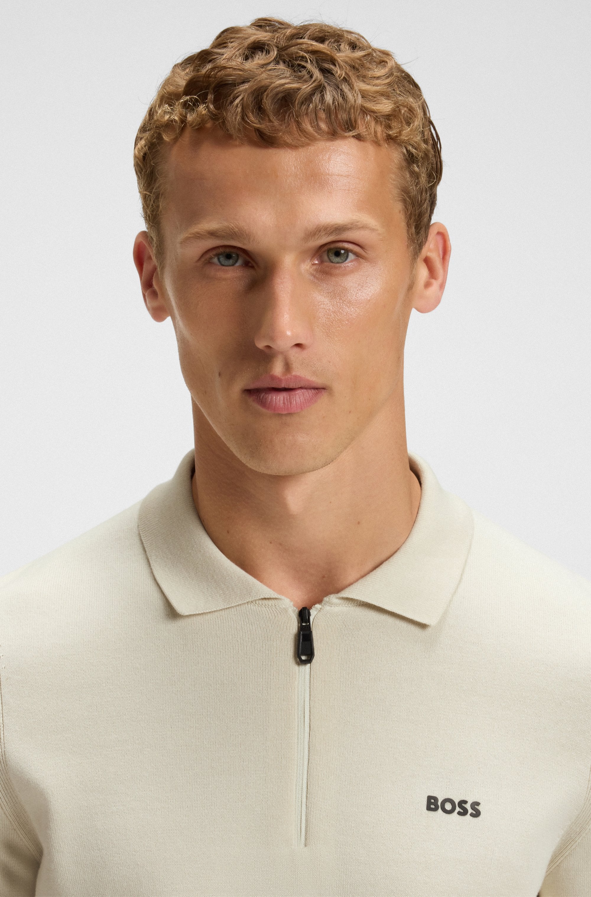 BOSS GREEN Strickpullover »KN Ever-X PL«, mit Reissverschluss, regular fit, toniges Logo