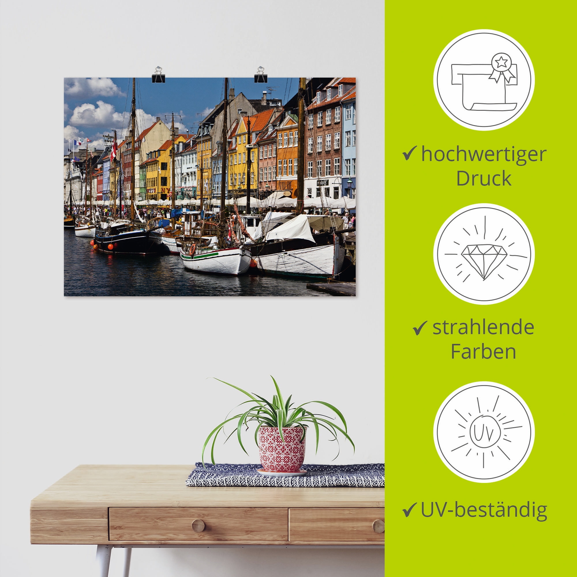Artland Poster »alter Hafen in Kopenhagen 2«, Boote & Schiffe, (1 St.), als Alubild, Leinwandbild, Wandaufkleber oder Poster in versch. Grössen