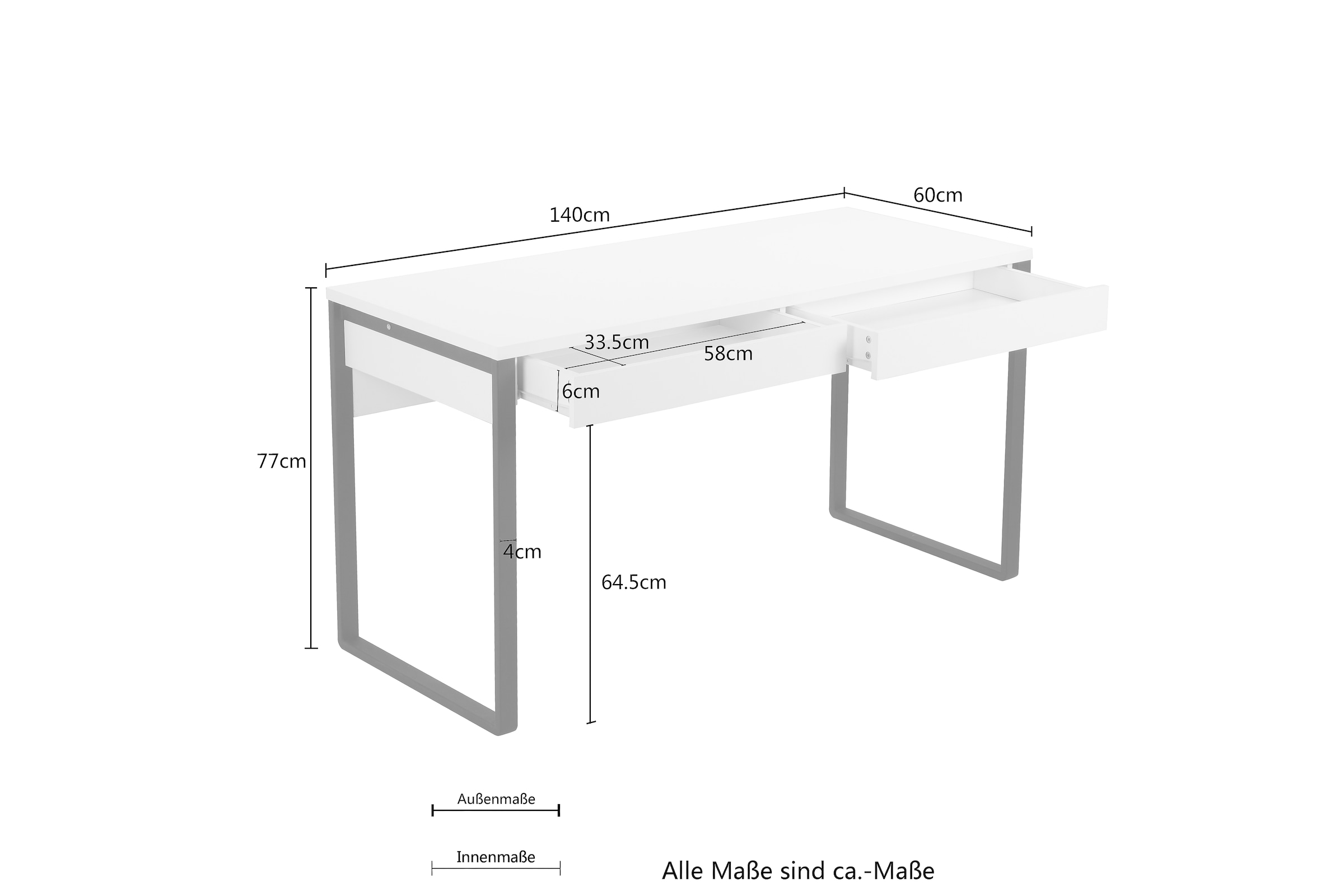Places of Style Schreibtisch »Moid, Computertisch im modernen Design,«,  Breite 140 cm, mit Metallbeinen & 2 Schubladen günstig kaufen |  Jelmoli-Versand