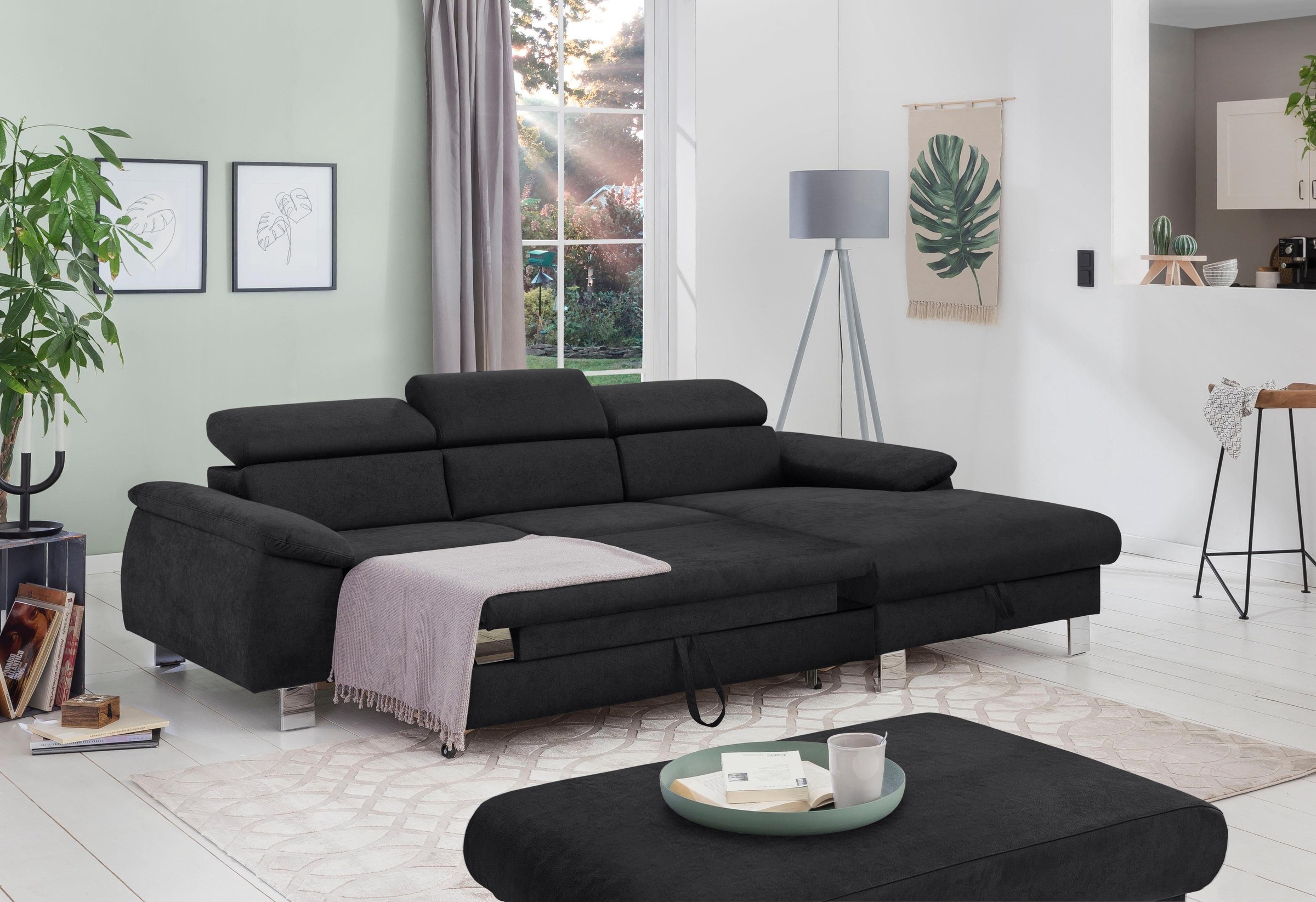 COTTA Ecksofa Komaris, Ecksofa, wahlweise mit RGB-LED-Beleuchtung und Bettfunktion/Bettkasten