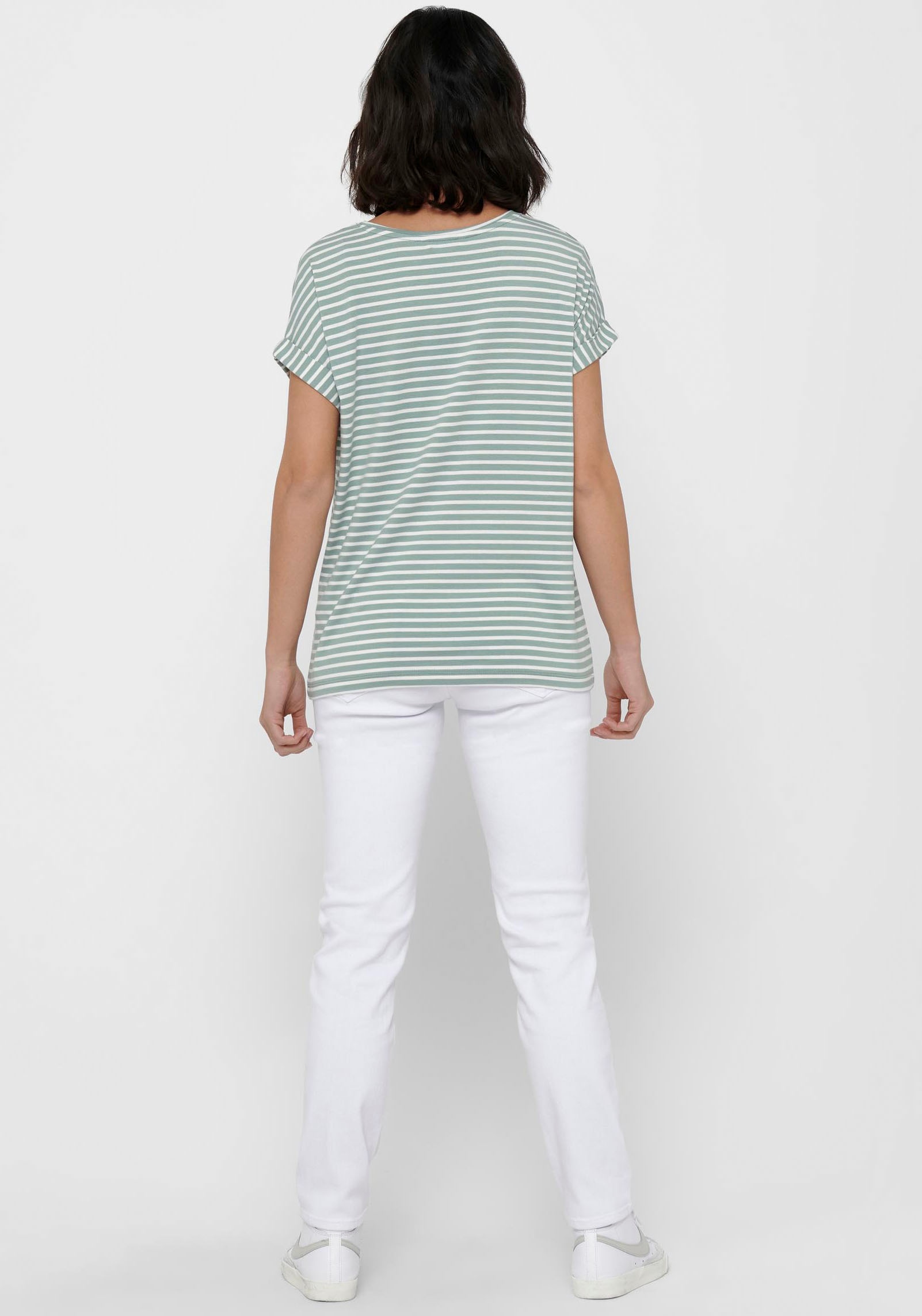 ONLY T-Shirt »ONLMOSTER STRIPE S/S O-NECK TOP JRS NOOS«, mit Aufschlag am Arm