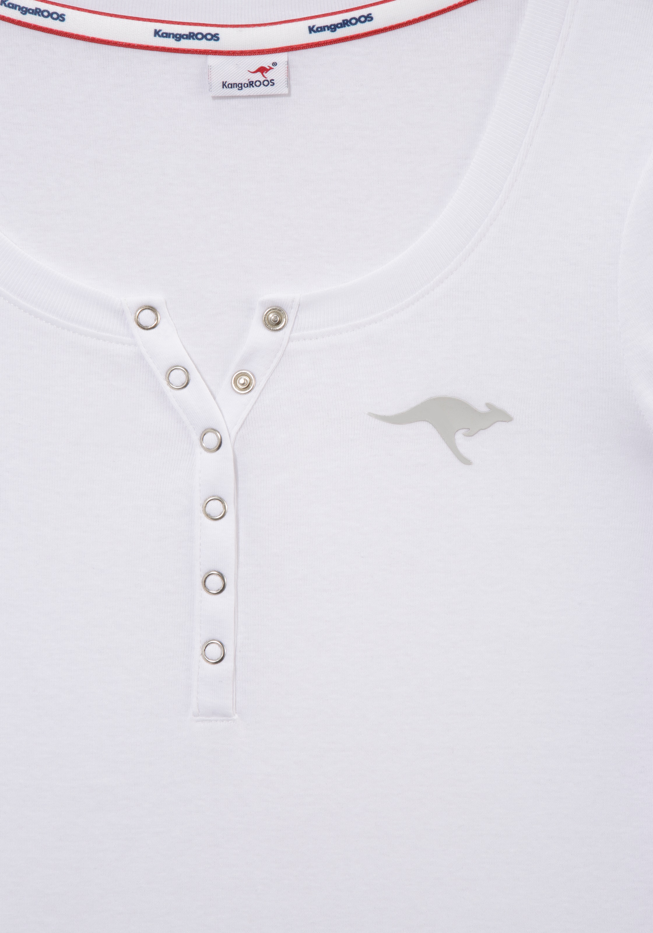 KangaROOS Langarmshirt, krempelbare Ärmel, figurbetonter Schnitt, mit Logodruck