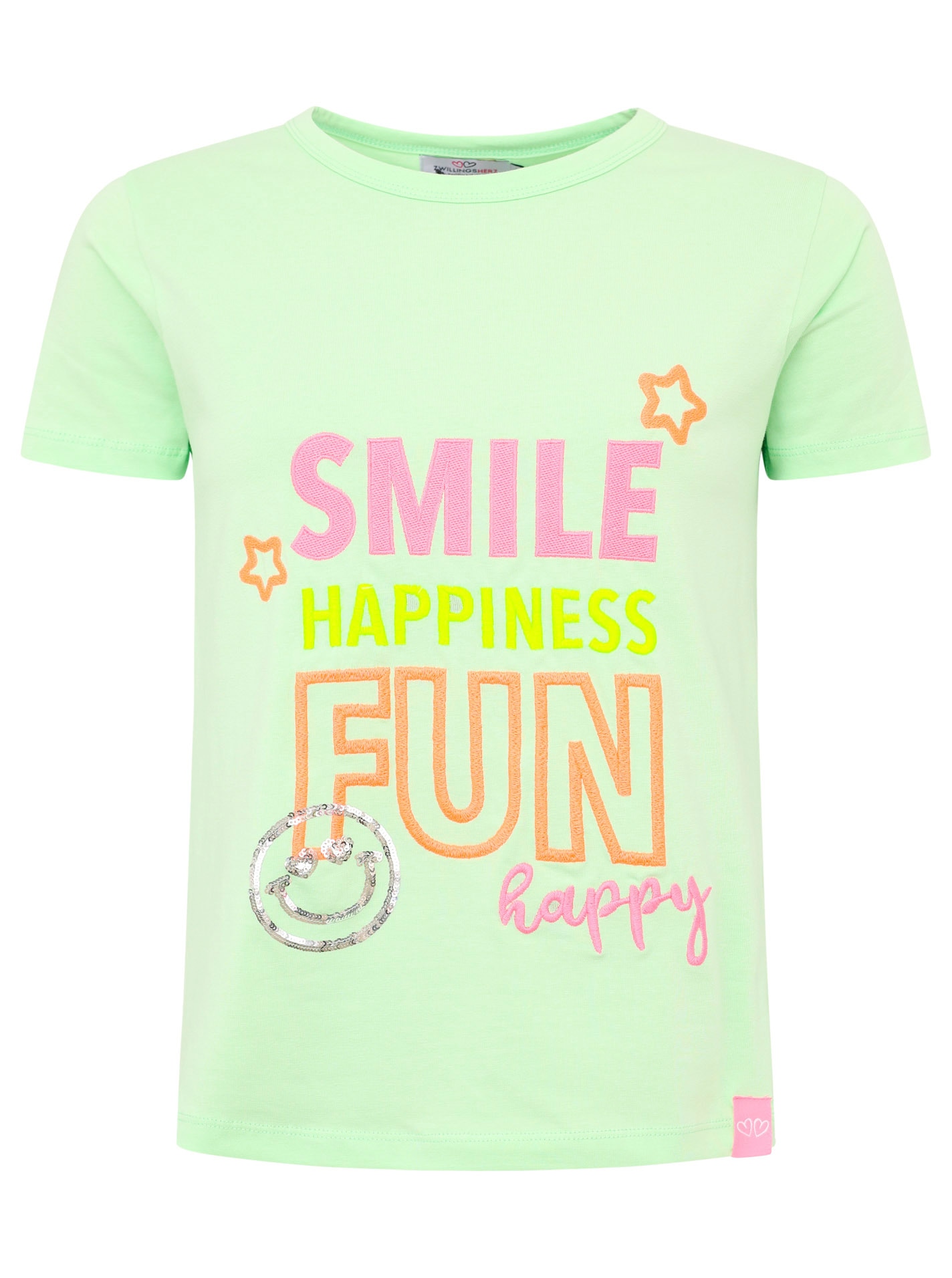 Zwillingsherz T-Shirt »"Smile Happiness Fun"«, mit bunter Stickerei und Pailletten