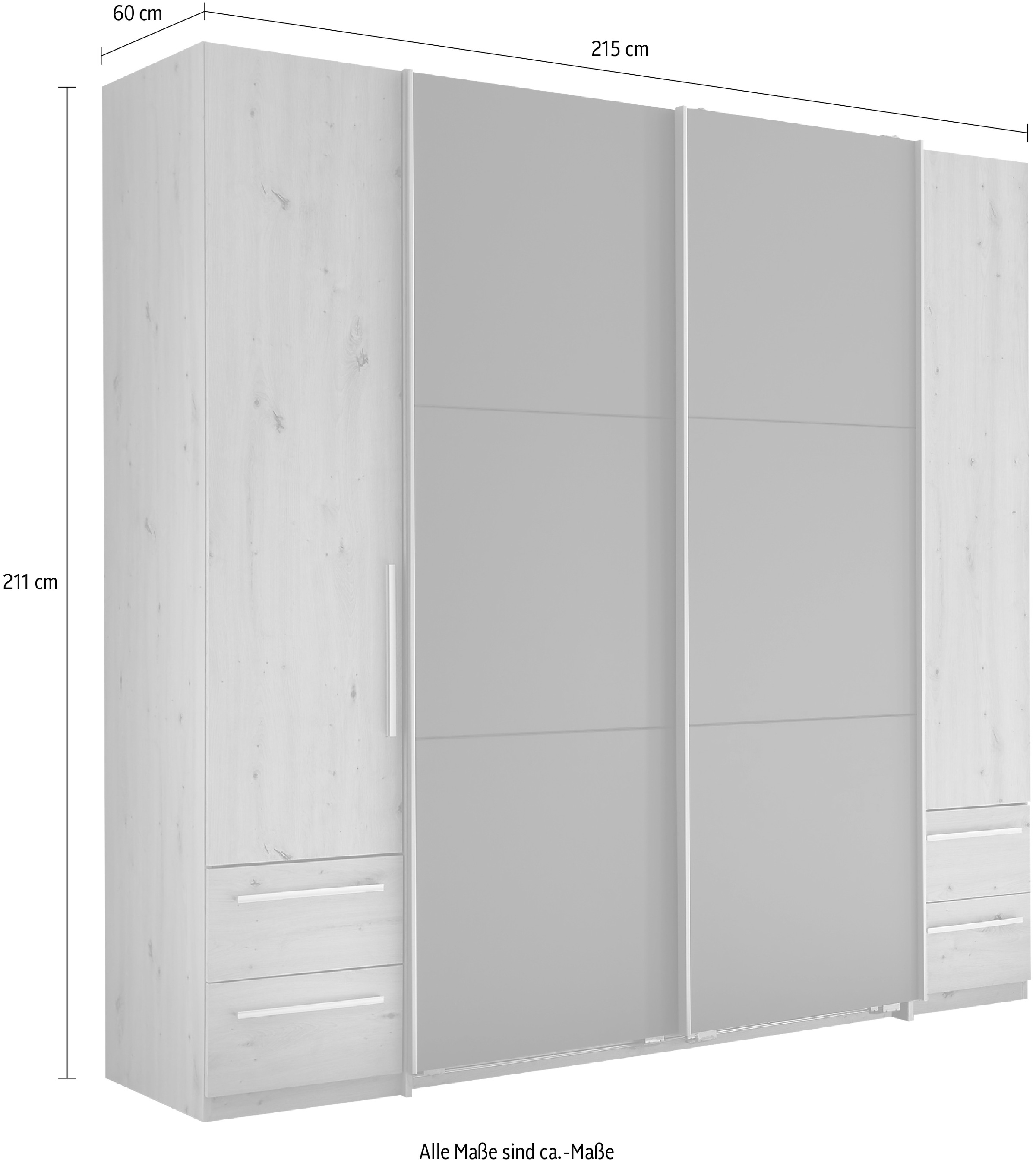 Schlafkontor Kleiderschrank »Bordo, Drehtürenschrank, Schwebetürenschrank, Schiebetürenschrank«, inklusive 4 Schubladen