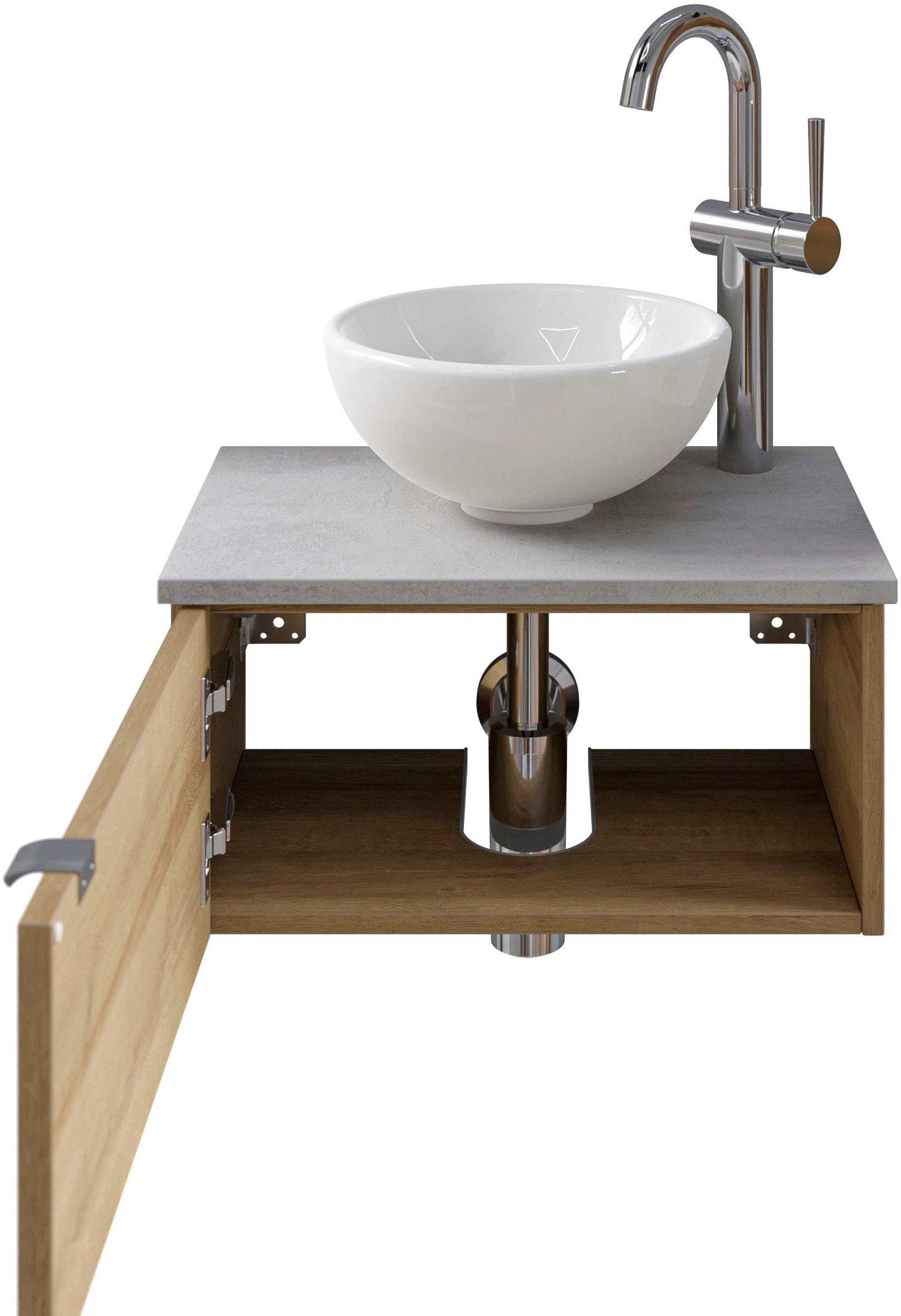 Saphir Waschtisch "Serie 6915 Waschschale mit Unterschrank für Gästebad, Gäste WC" Keramik-Aufsatzbecken, Waschtischplatte, Waschtischunterschrank, 3 Stk. tlg. 51 cm breit, 1 Tür, Waschtischplatte, kleine Bäder, ohne Armatur