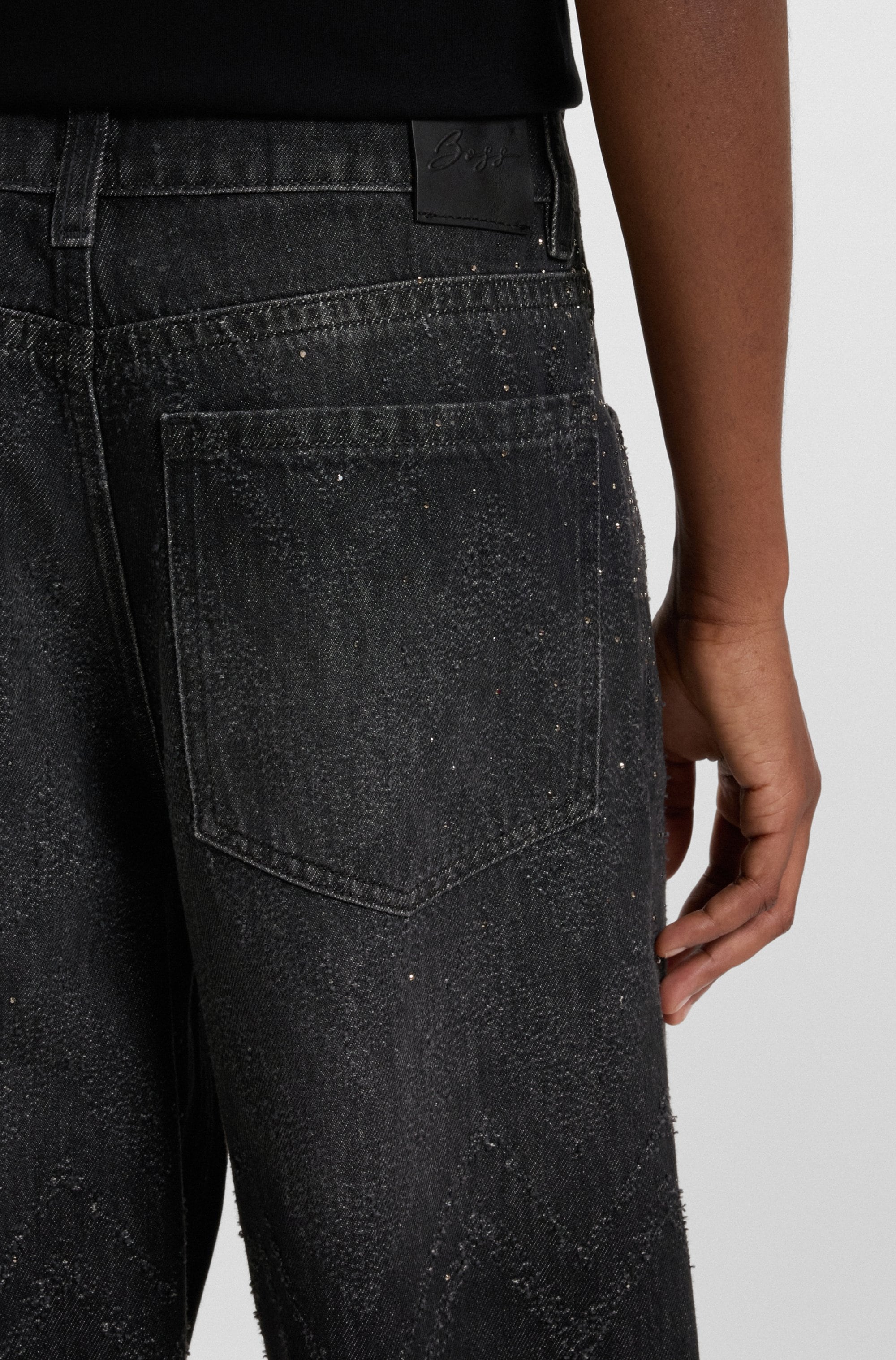 BOSS ORANGE Weite Jeans »Slouchy Premium Damenmode«, Wide-Leg-Fit, Mid Rise, Glitzerdetails