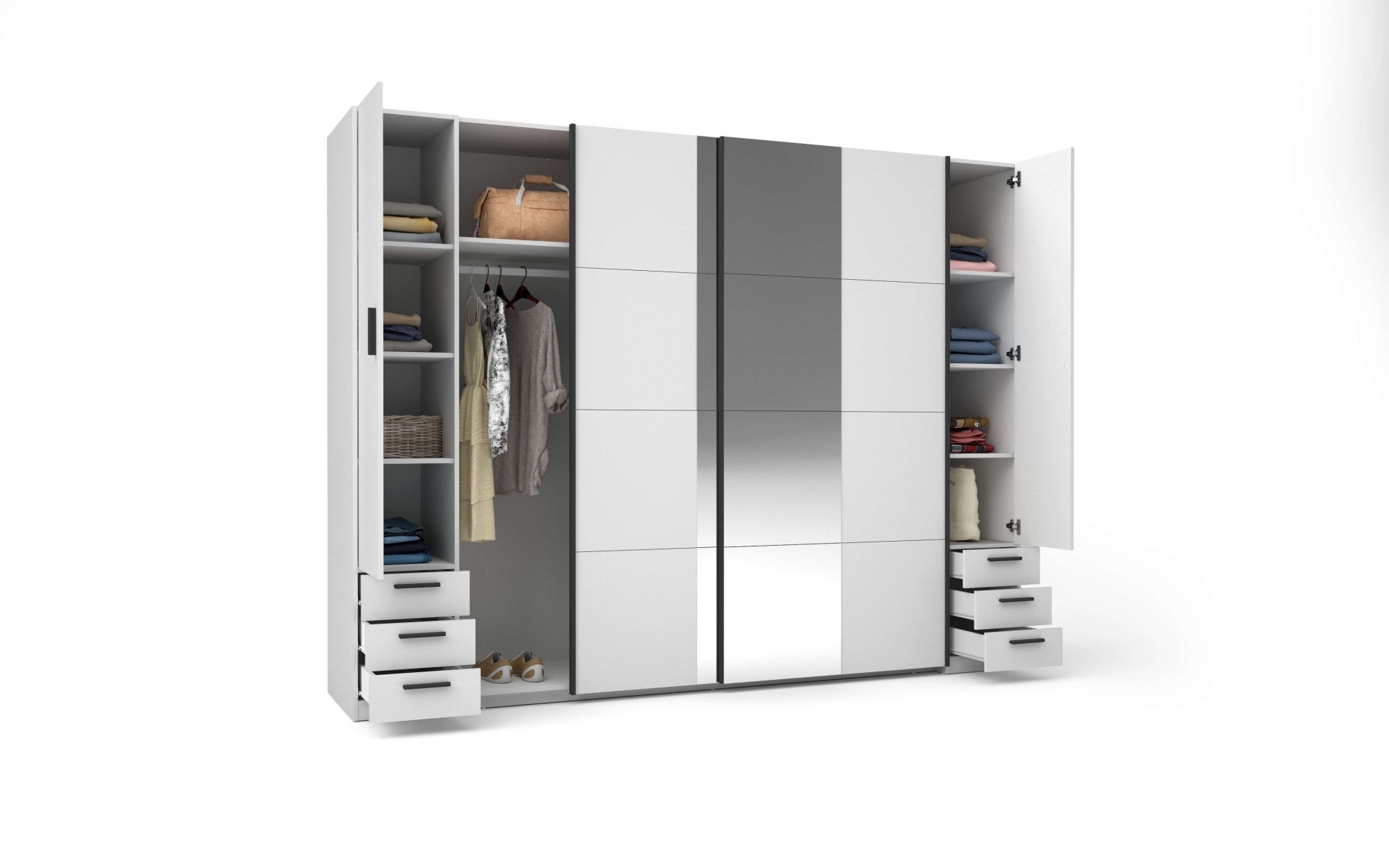 Home affaire Kleiderschrank »Antioch, FSC-zertifiziert, mit Dreh-UND Schiebetüren«, (B/T/H 270/61,4/207cm, inklusive Einlegeböden und Kleiderstangen), mit oder ohne Spiegel und Schubladen - YOUR Choice
