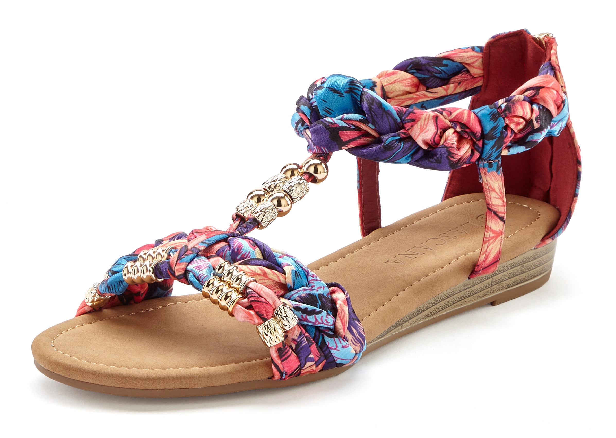 LASCANA Sandale »Sommerschuh, Pantolette, offener Schuh, Sandalette,«, mit raffinierten Riemchen und Verzierung VEGAN
