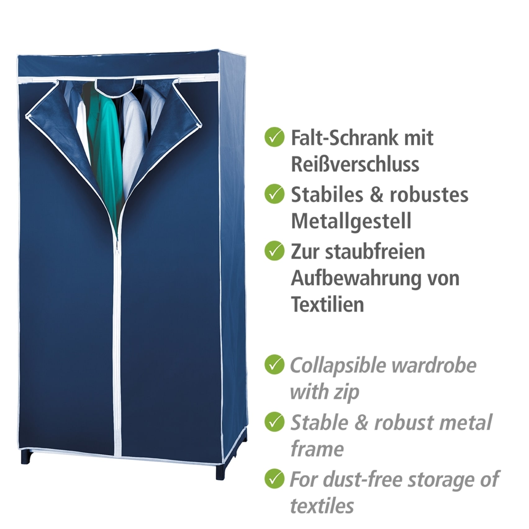 WENKO Stoffschrank »Modell Air«, Stoffschrank mit Kleiderstange & Reissverschluss, atmungsaktives Vlies