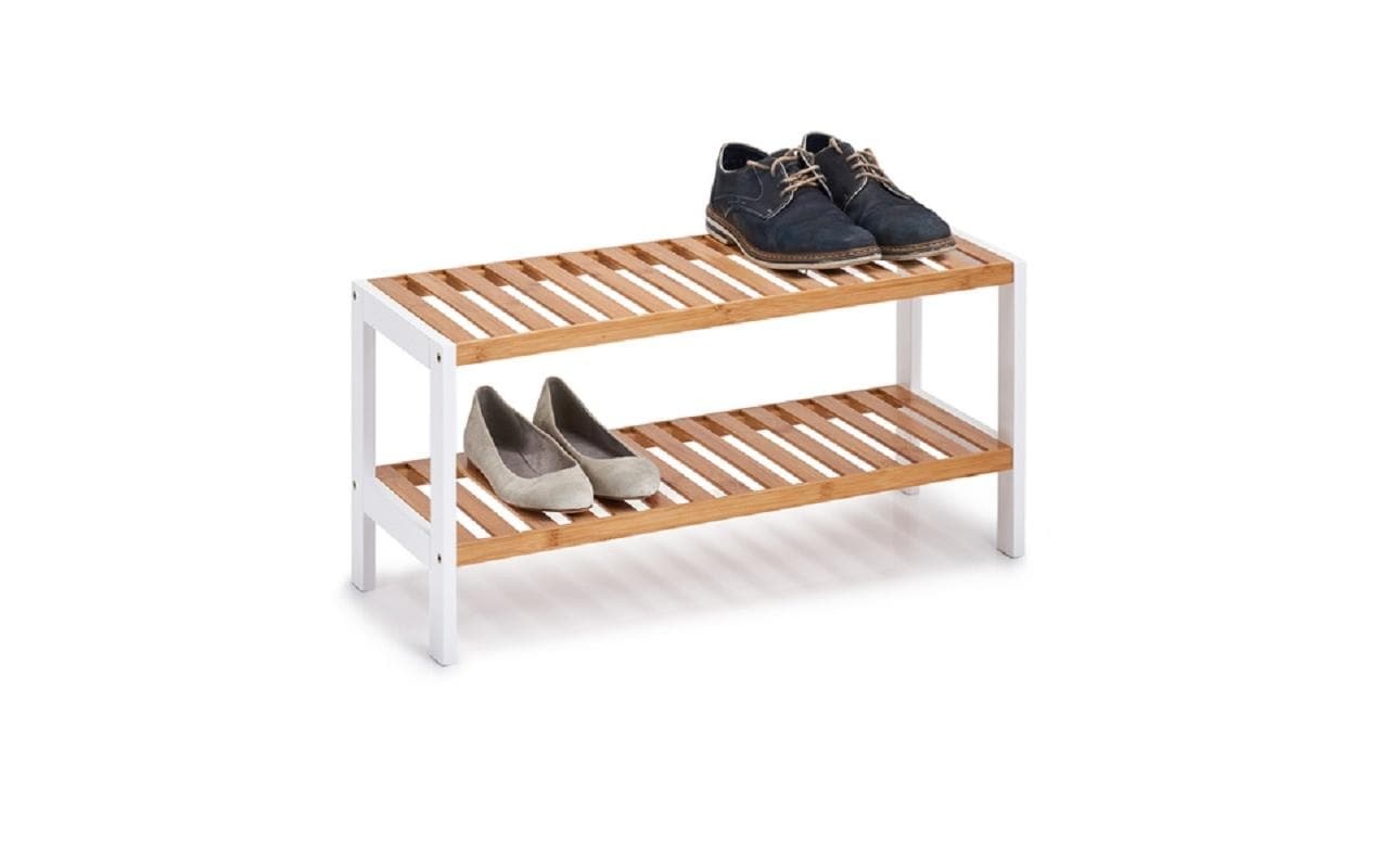 Scarpiera Con 2 Ripiani Bamboo/mdf Bianco