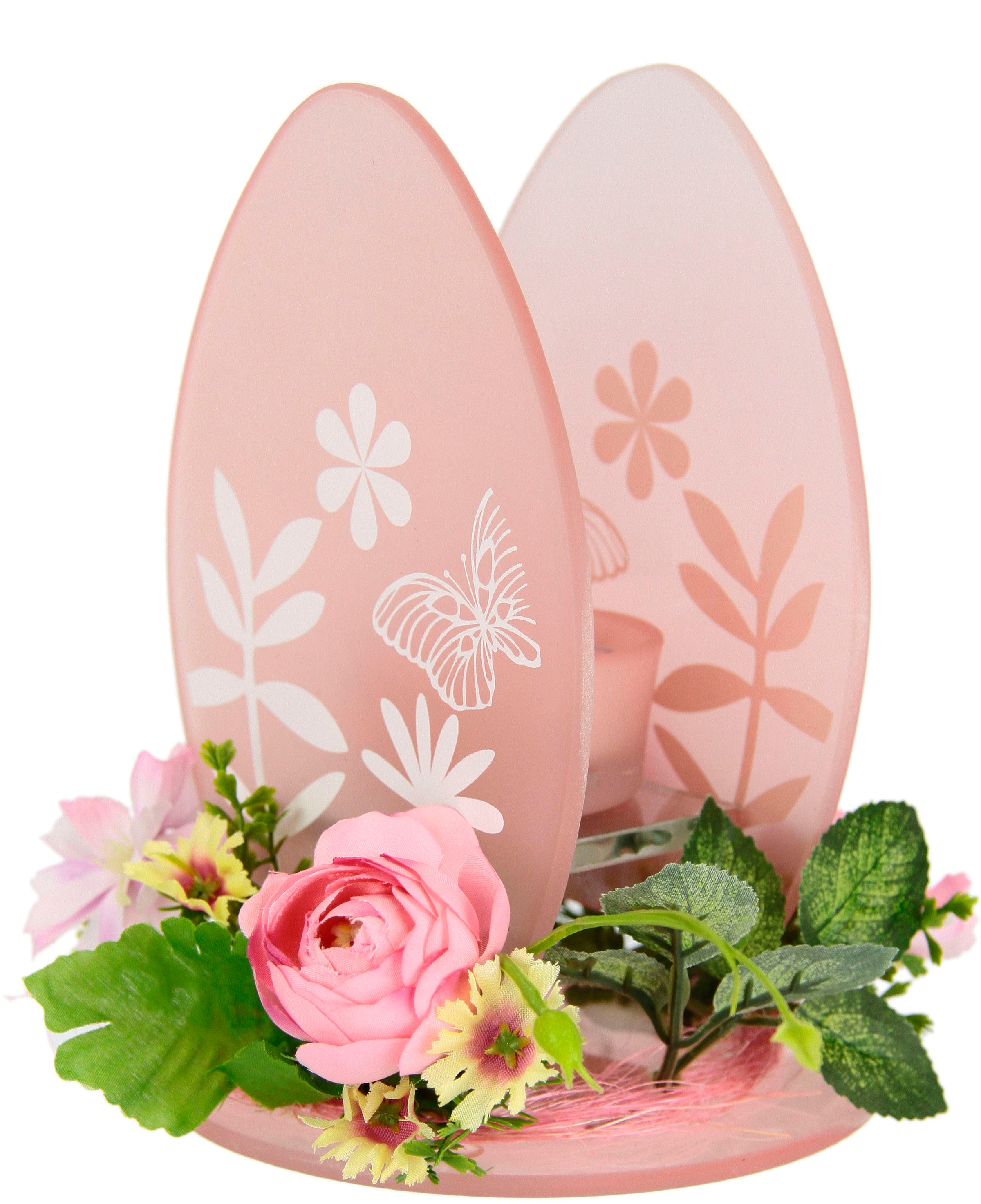 I.GE.A. Teelichthalter "Ei" 2er Set Windlicht Osterhase Glas Holz Kerzenleuchter Frühlingskranz 3D