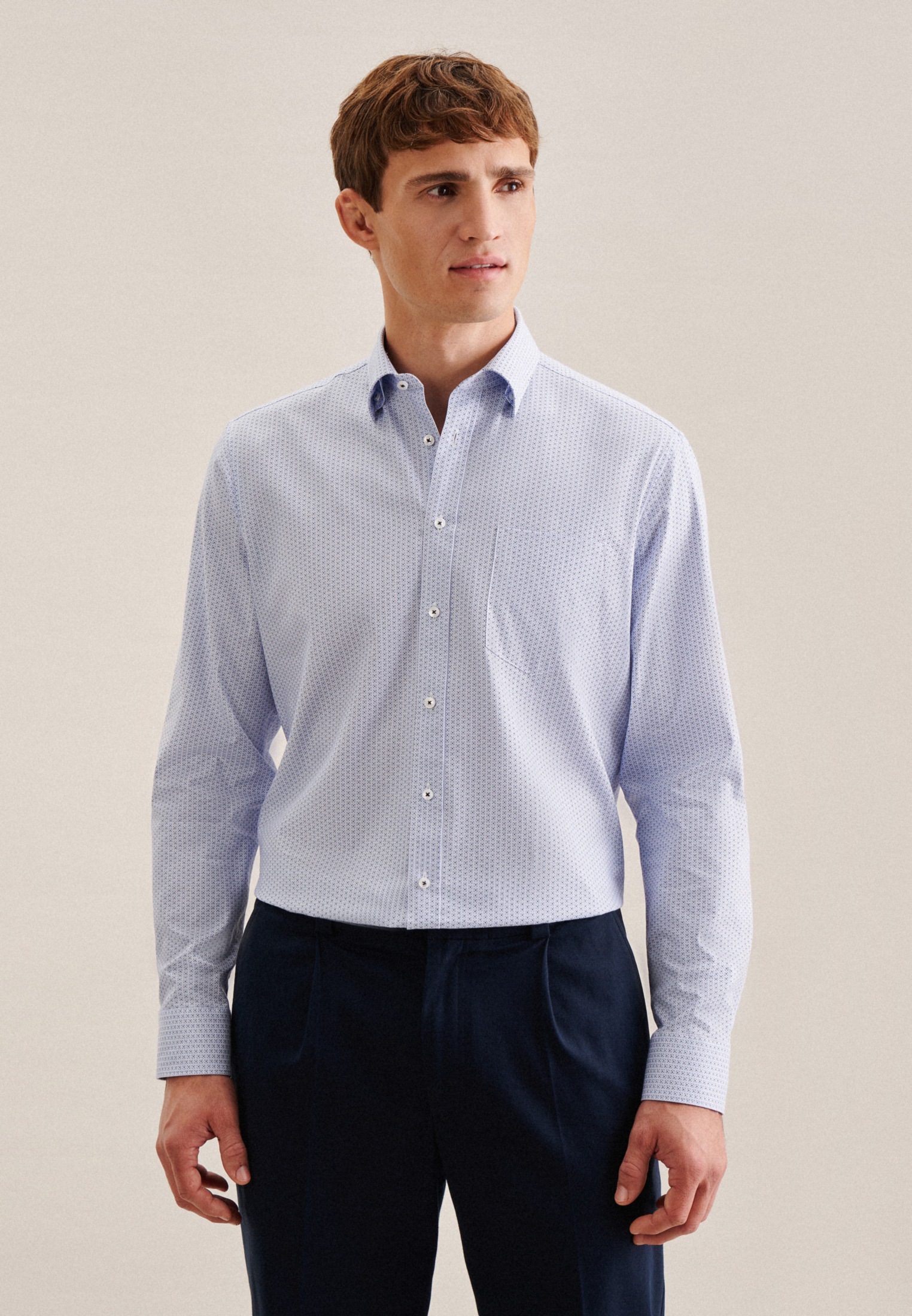 seidensticker Businesshemd »Regular« Regular 1/1 Covered-Button-Down-Kragen Druck
