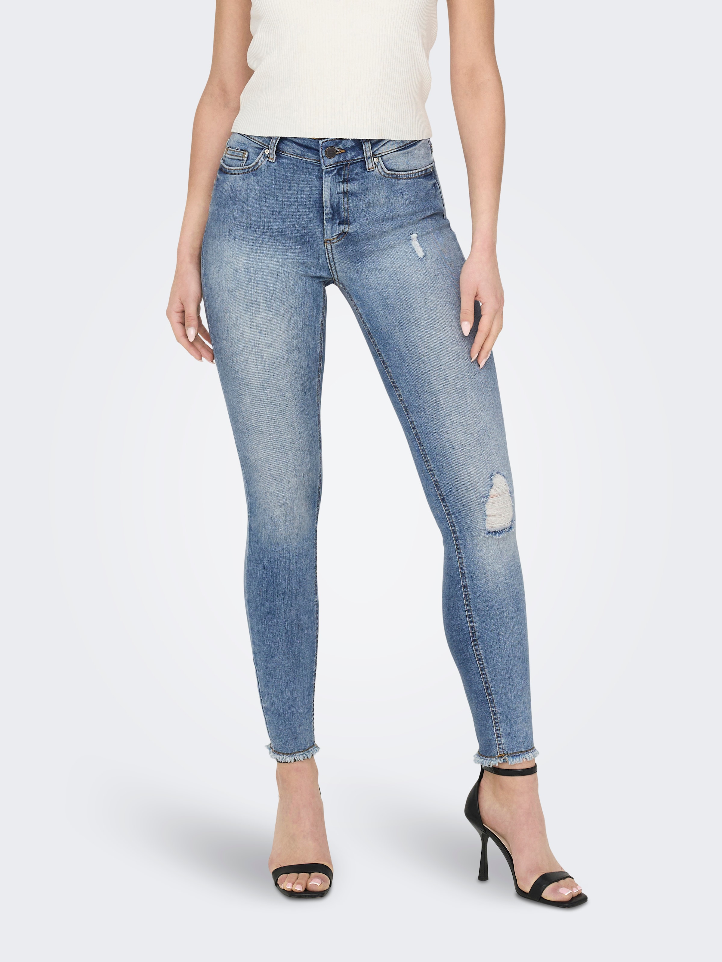 ONLY Ankle-Jeans »ONLBLUSH – Ankle-Jeans mit Destroyed Look für trendige Outfits« Abriebeffekte, modisch, skinny fit, Rundhals, regular fit