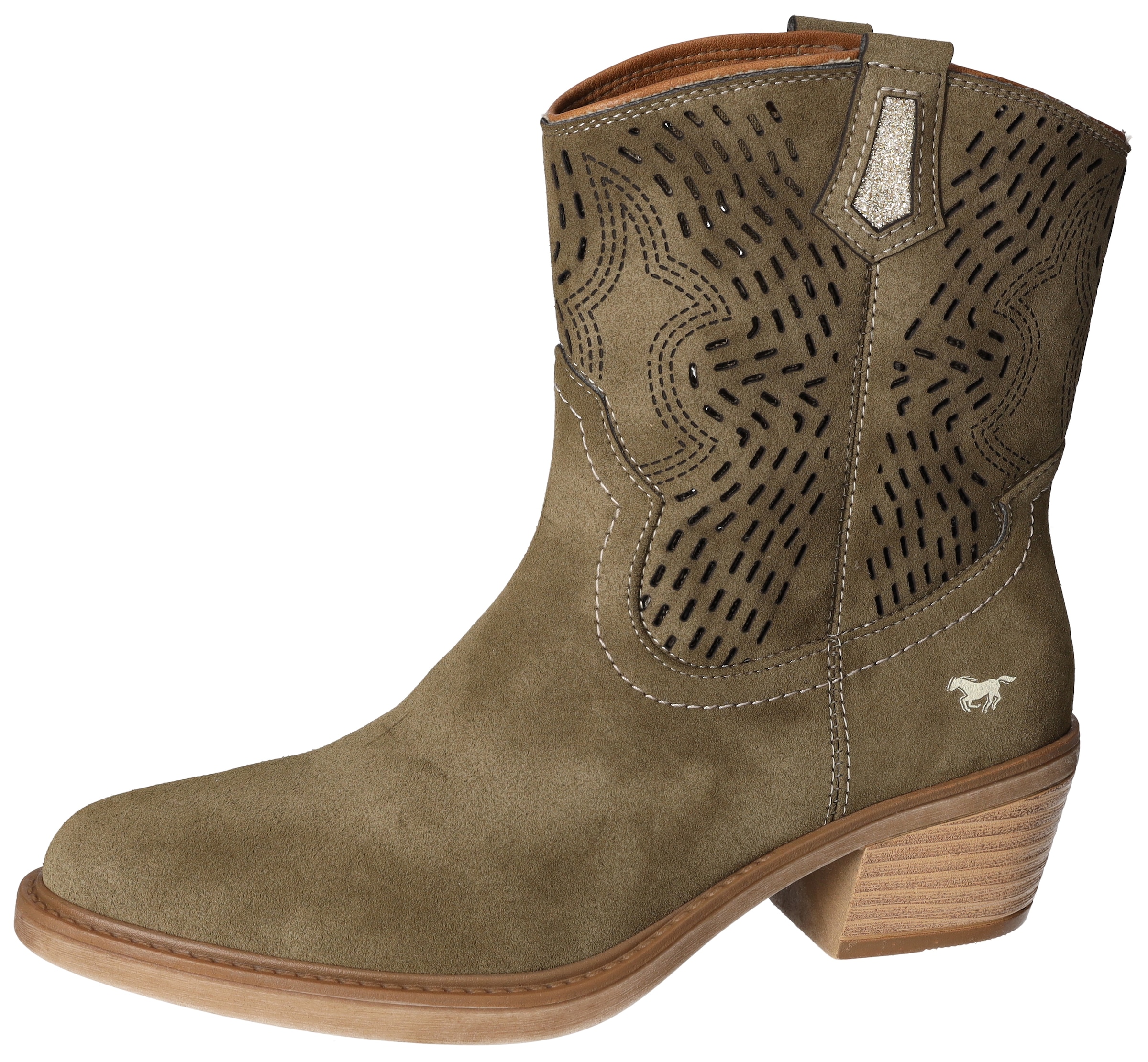 Mustang Shoes Westernstiefelette, Cowboy Stiefelette, Boots mit aufwändiger Perforation am Schaft