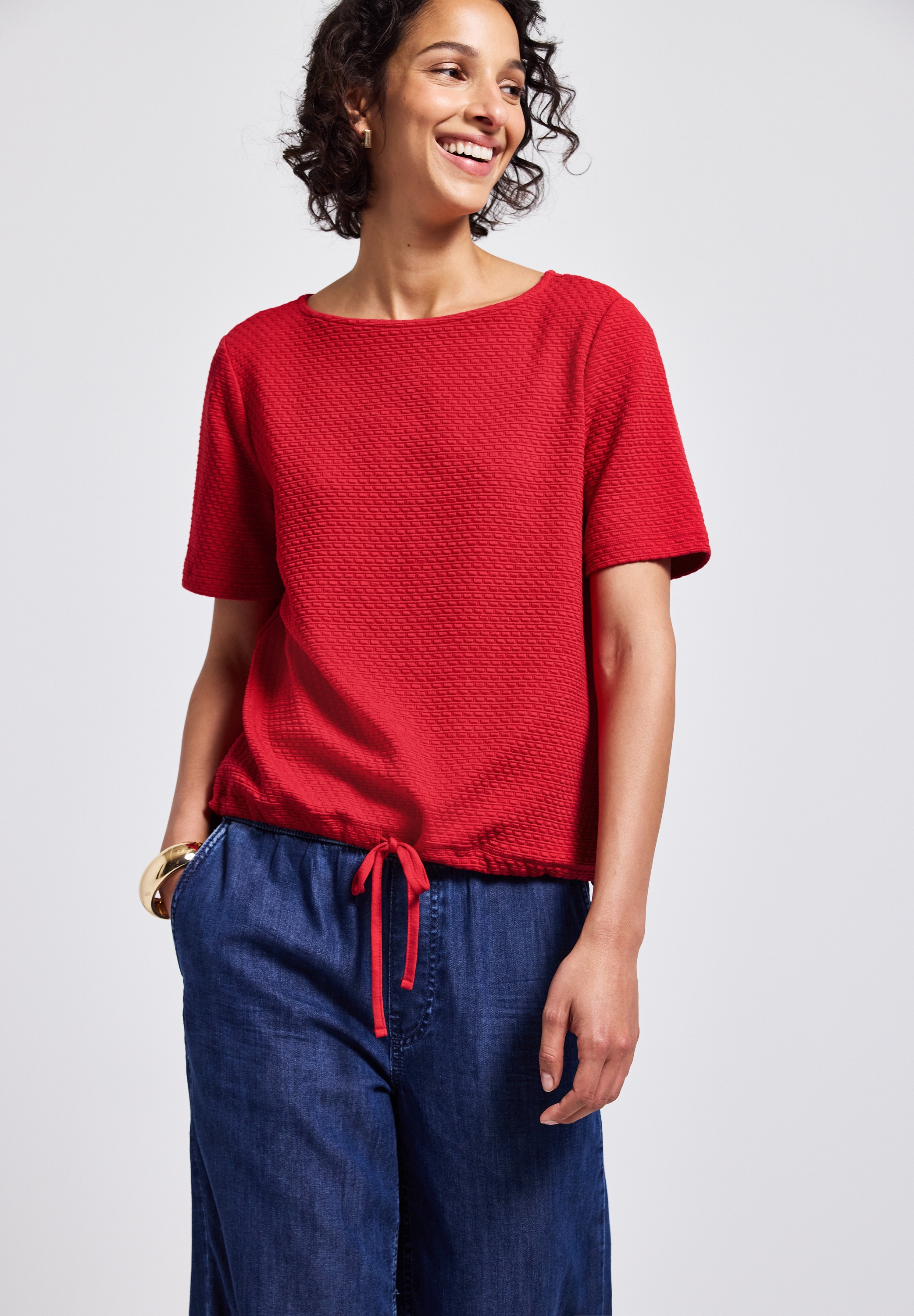 STREET ONE T-Shirt, mit Tunnelzug am Saum und in Struktur-Optik