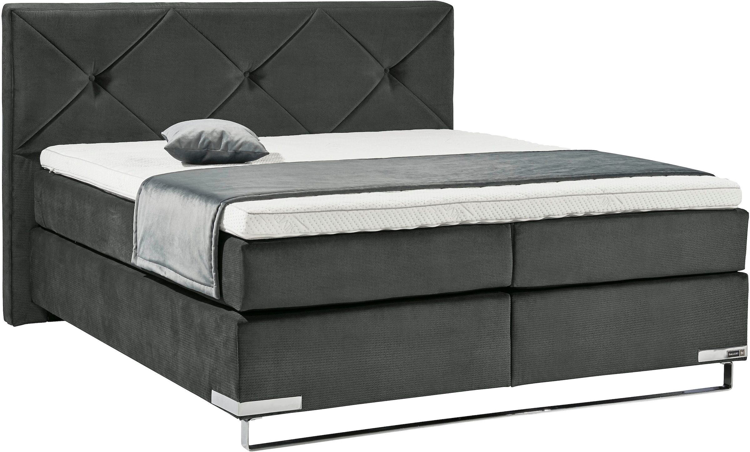 Musterring Boxspringbett »Dubai«, Kufe in Chrom, 3 Härtegrade, Kopfteil mit Knopfheftung