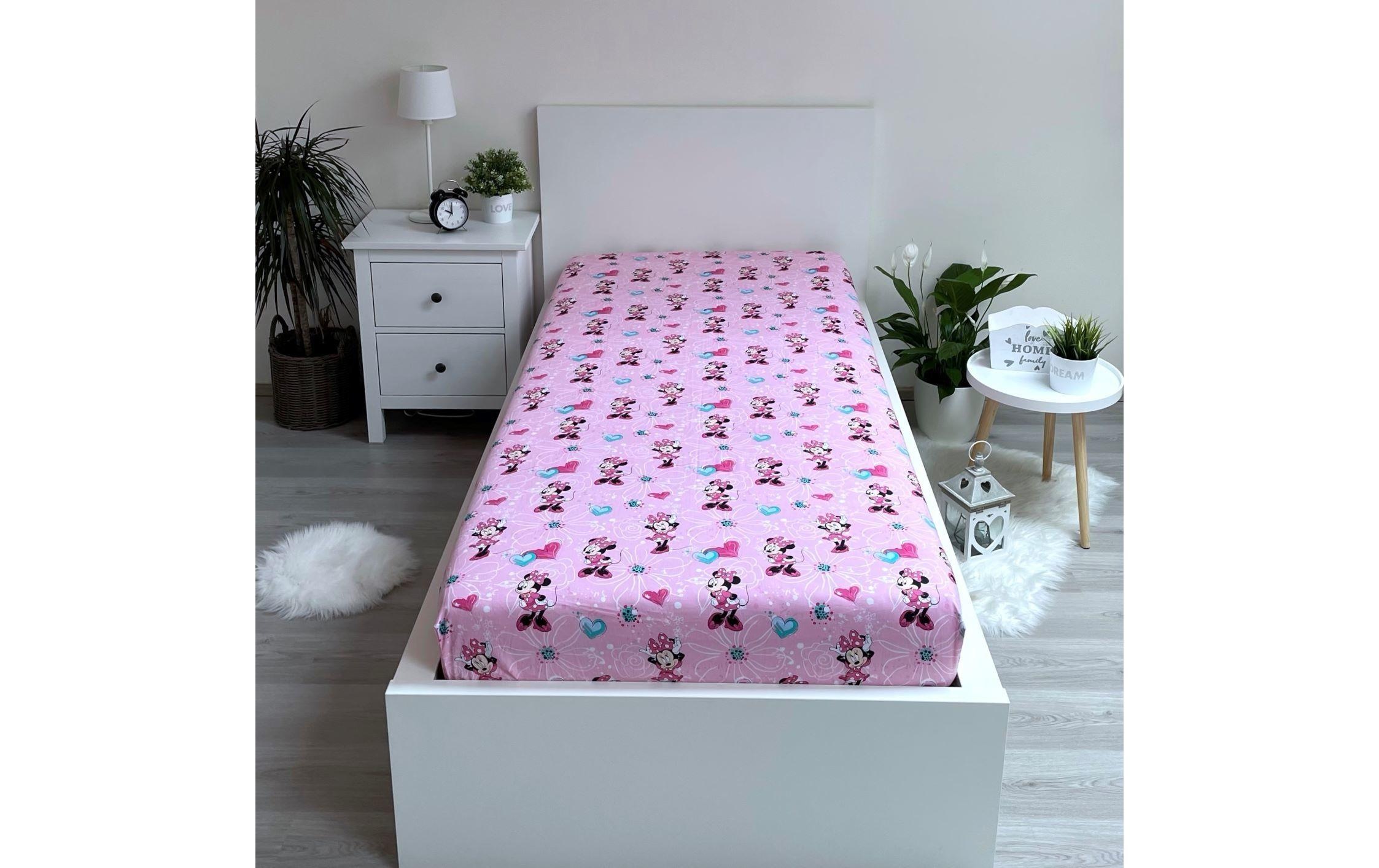 Disney - Drap housse en coton "Minnie : Fleurs" - Rose - 90 x 200 cm
