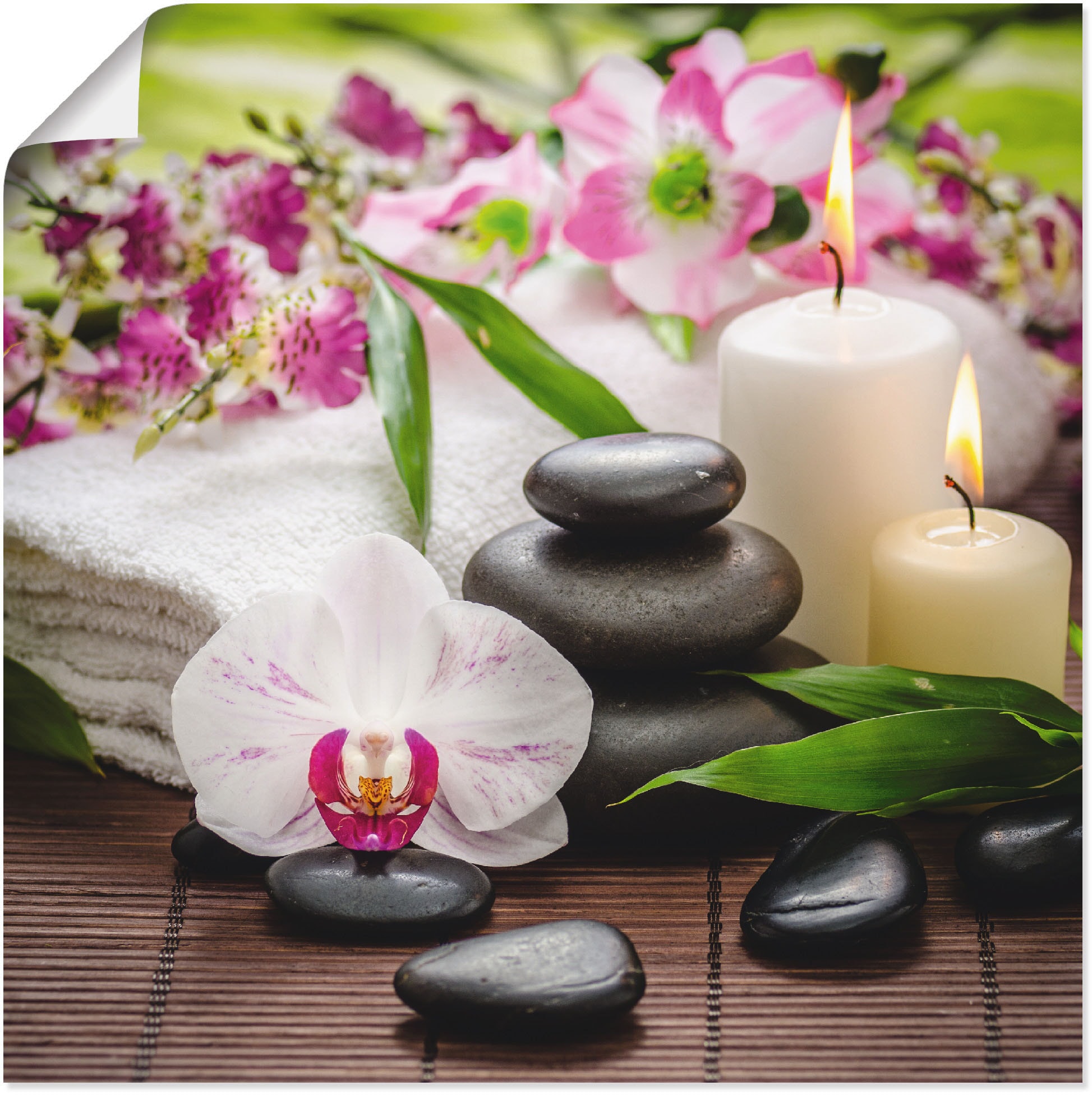 Artland Wandbild »Spa Orchideen Bambus Kerze«, Zen Bilder, (1 St.), als Alubild, Outdoorbild, Leinwandbild, Poster, Wandaufkleber