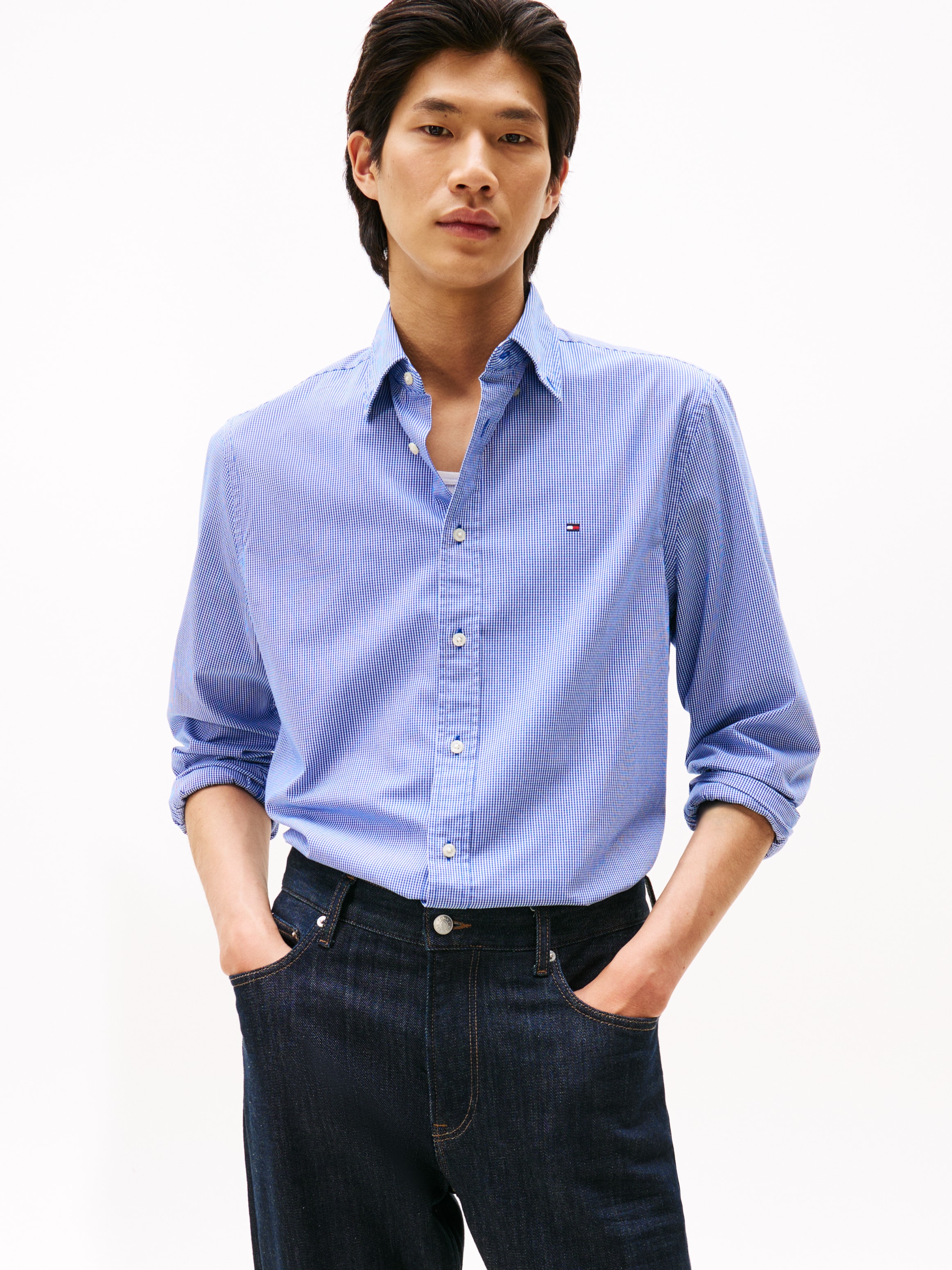 Tommy Hilfiger Langarmhemd »FLEX POPLIN MICRO GINGHAM« mit Vichy Karo, Button-down-Kragen, Regular Fit