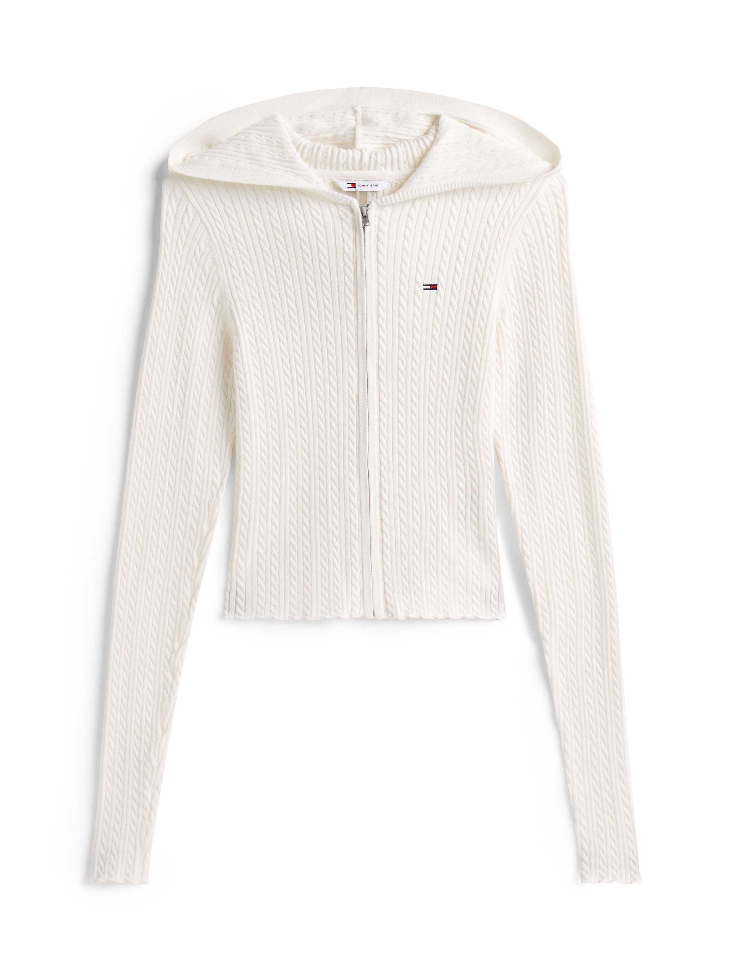 Tommy Jeans Strickjacke »TJW ESSENTIAL ZIPPER HOOD CARDI«, mit Zopfstrickmuster und Kapuze