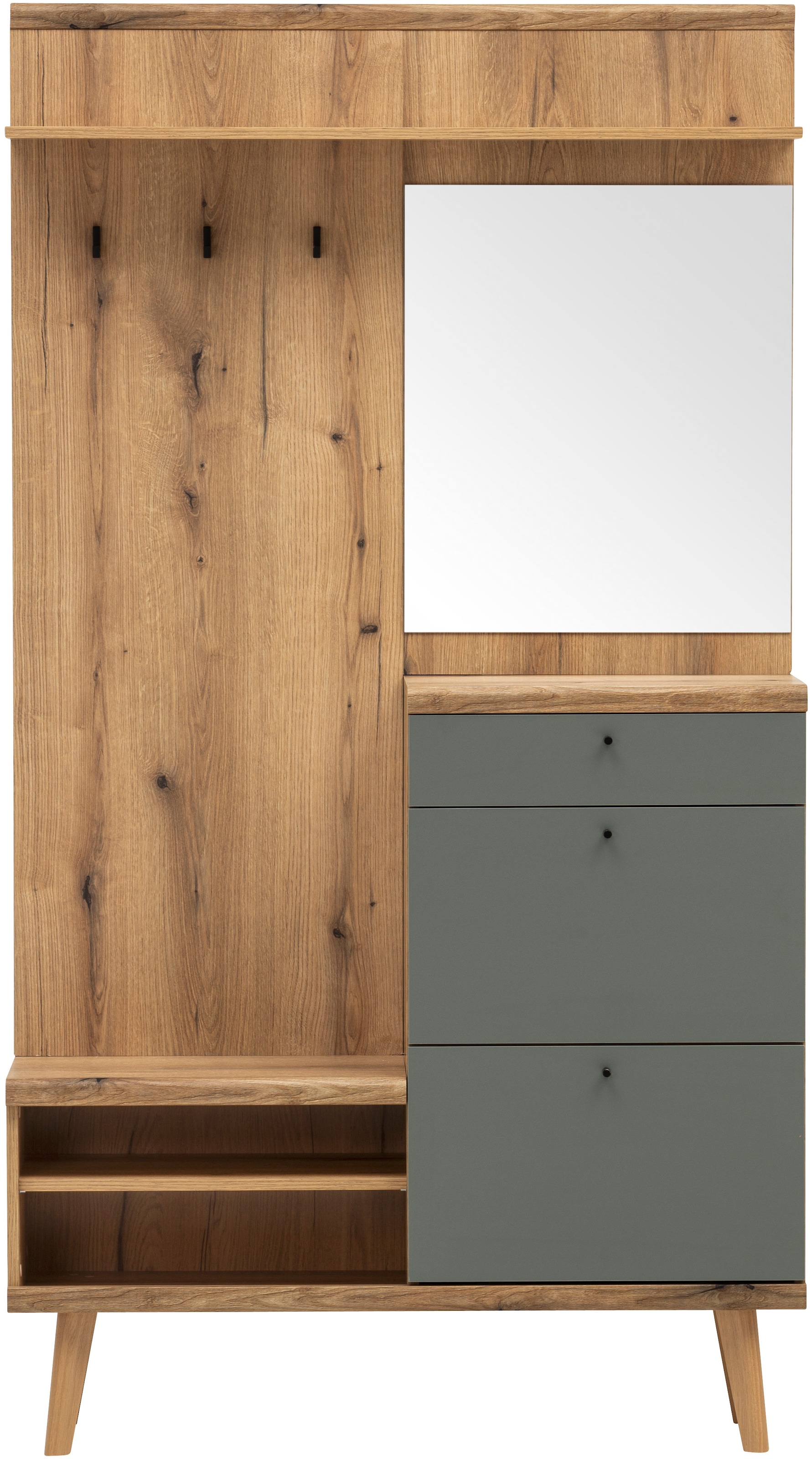 INOSIGN Kompaktgarderobe »Mavas, Garderobe, Garderobenschrank, ScandicDesign, Evoke Eiche/Salbei«, ausreichend Stauraum, für kleine Räume geeignet, 110 cm breit