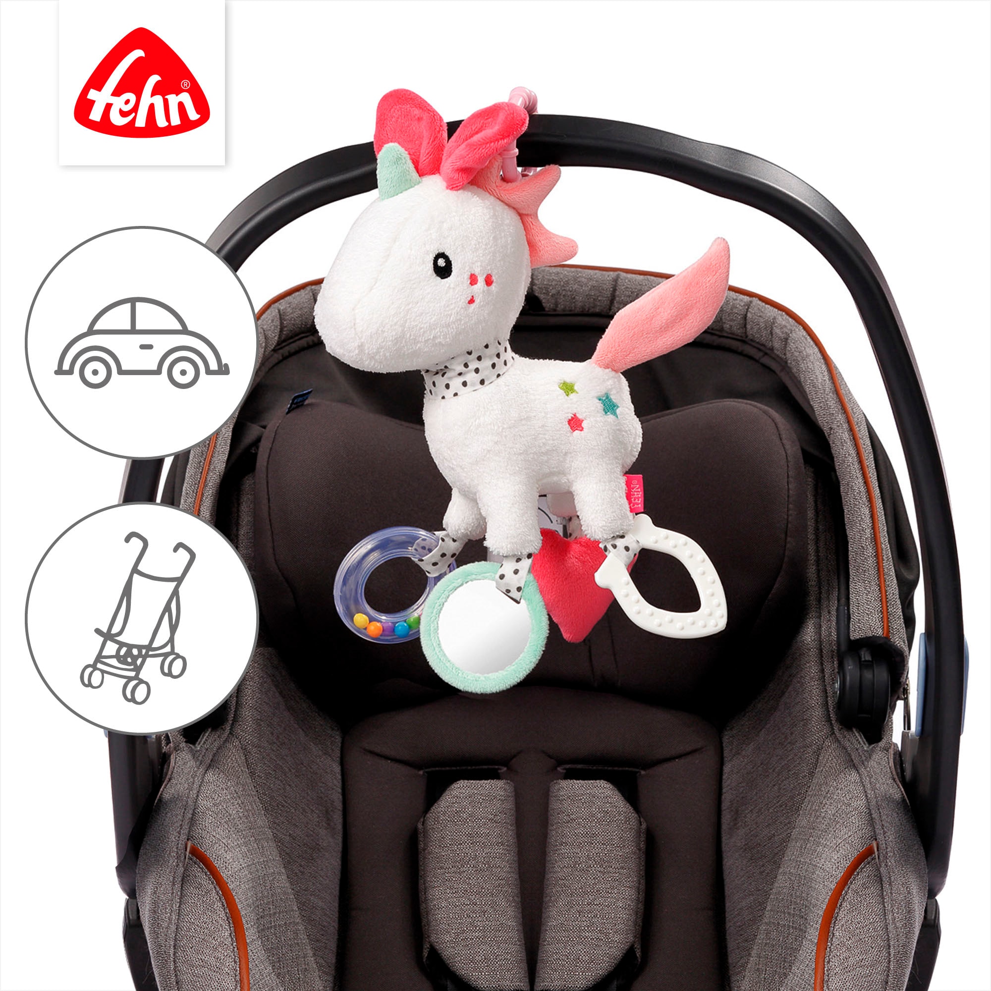 Fehn Greifspielzeug »Aiko & Yuki, Activity-Einhorn mit Ring«, mit Ring
