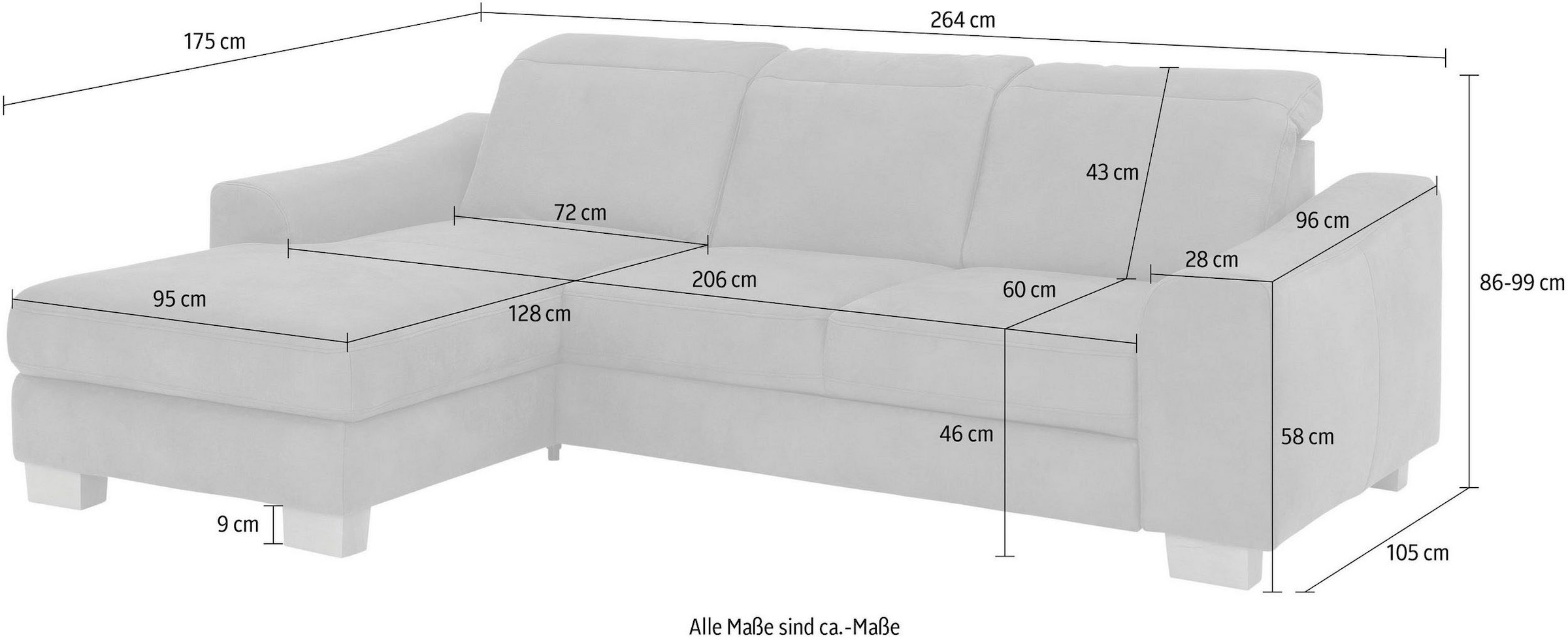 Home affaire Ecksofa »Dundee L-Form«, wahlweise mit Kopfteilverstellung und zusätzlich mit Bettfunktion