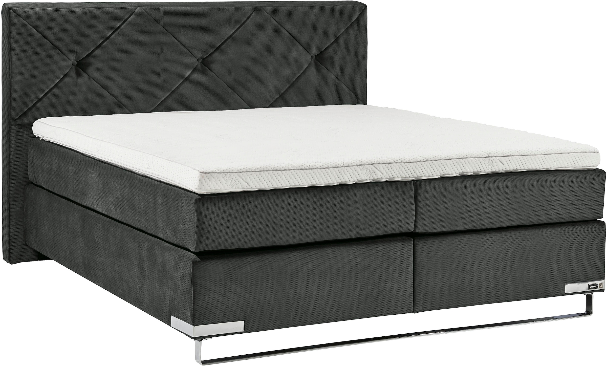 GALLERY M branded by Musterring Boxspringbett "Dubai" Kufe in Chrom, 3 Härtegrade, Kopfteil mit Knopfheftung