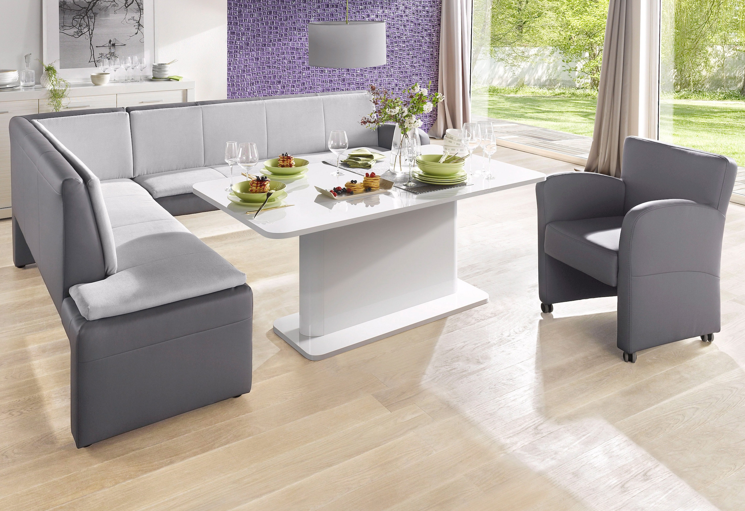 exxpo - sofa fashion Eckbank »Cortado, elegant und modern mit hohem Sitzkomfort«, hohe Bodenfreiheit, schöne Detailverarbeitung, wahlweise Lederbezug