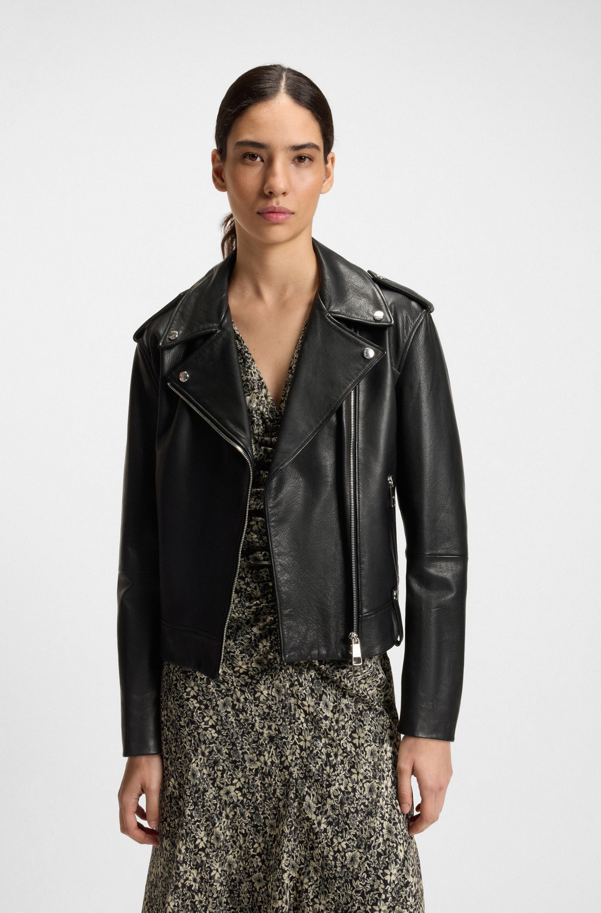 BOSS ORANGE Lederjacke »Sandy Premium Damenmode« mit genarbter Struktur